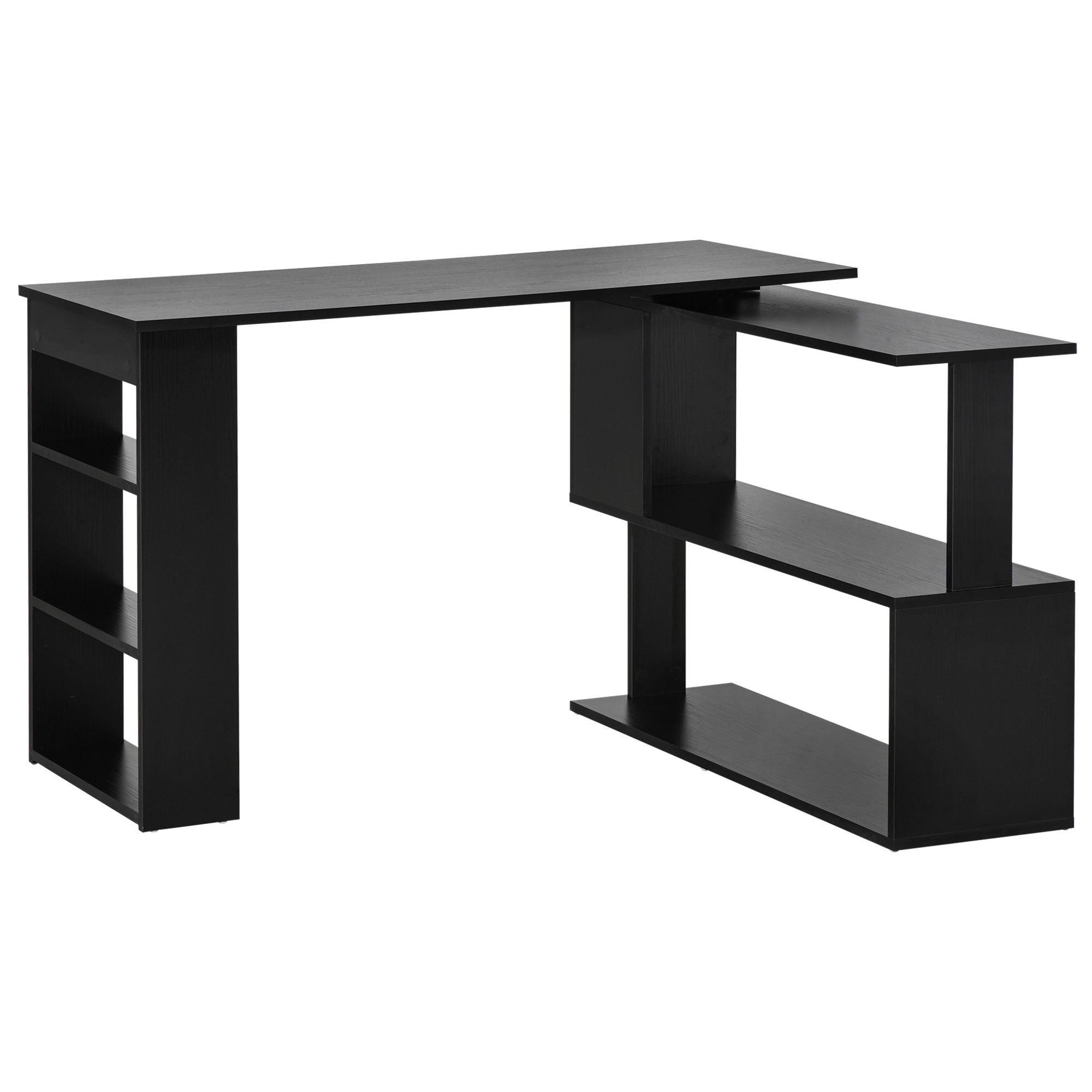 L-Shaped Rotating Desk with Storage Shelves - Black-Office Products > Office Furniture > Office Desks & Work Stations > Writing Desks-DECOROLALA