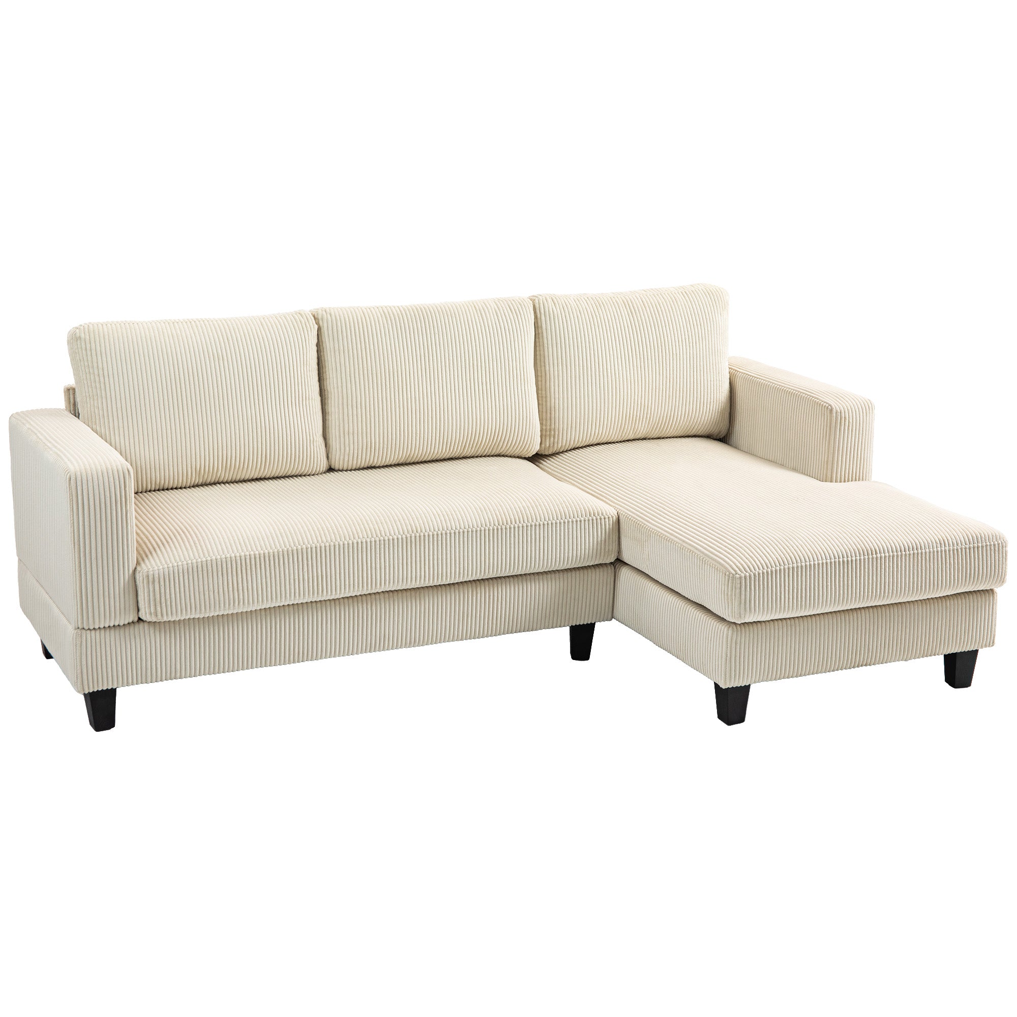 L-Shaped Sectional Sofa - Beige Corduroy with Chaise-DECOROLALA