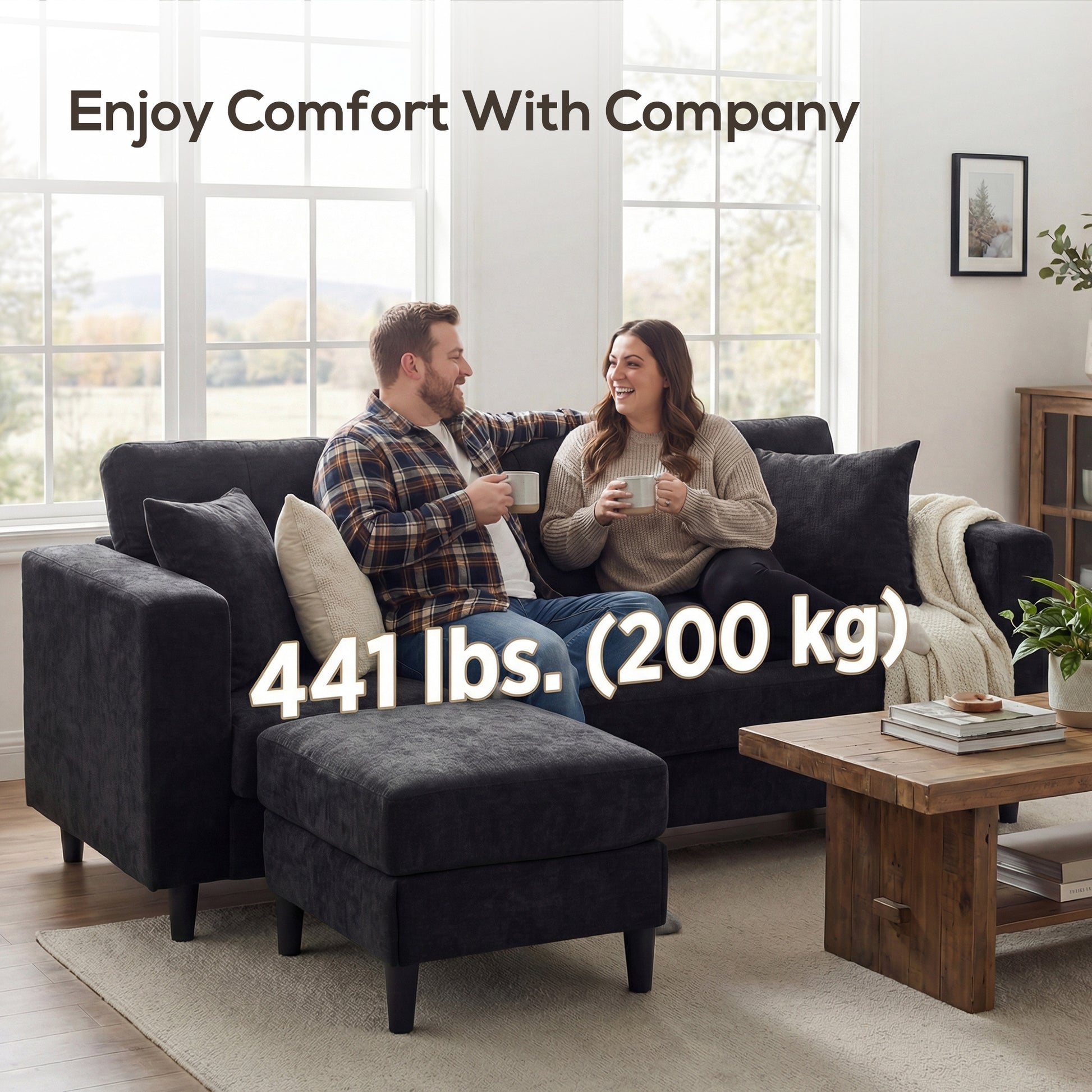 L Shaped Sectional Sofa Chaise Black 76"-DECOROLALA