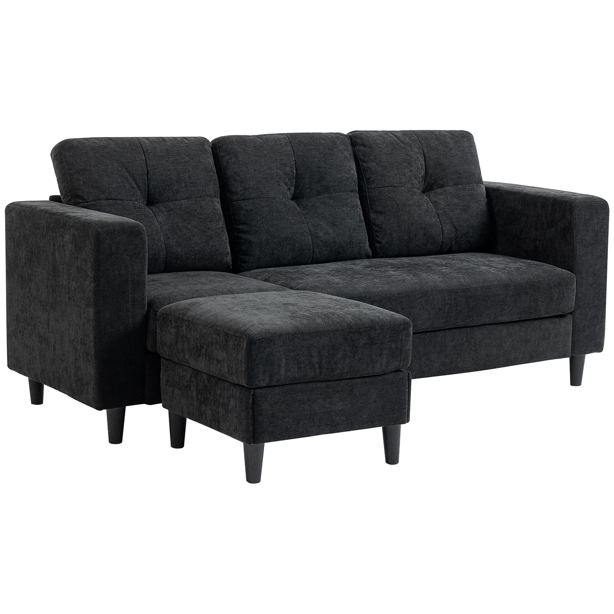 L Shaped Sectional Sofa Chaise Black 76"-Sectional Sofas-DECOROLALA