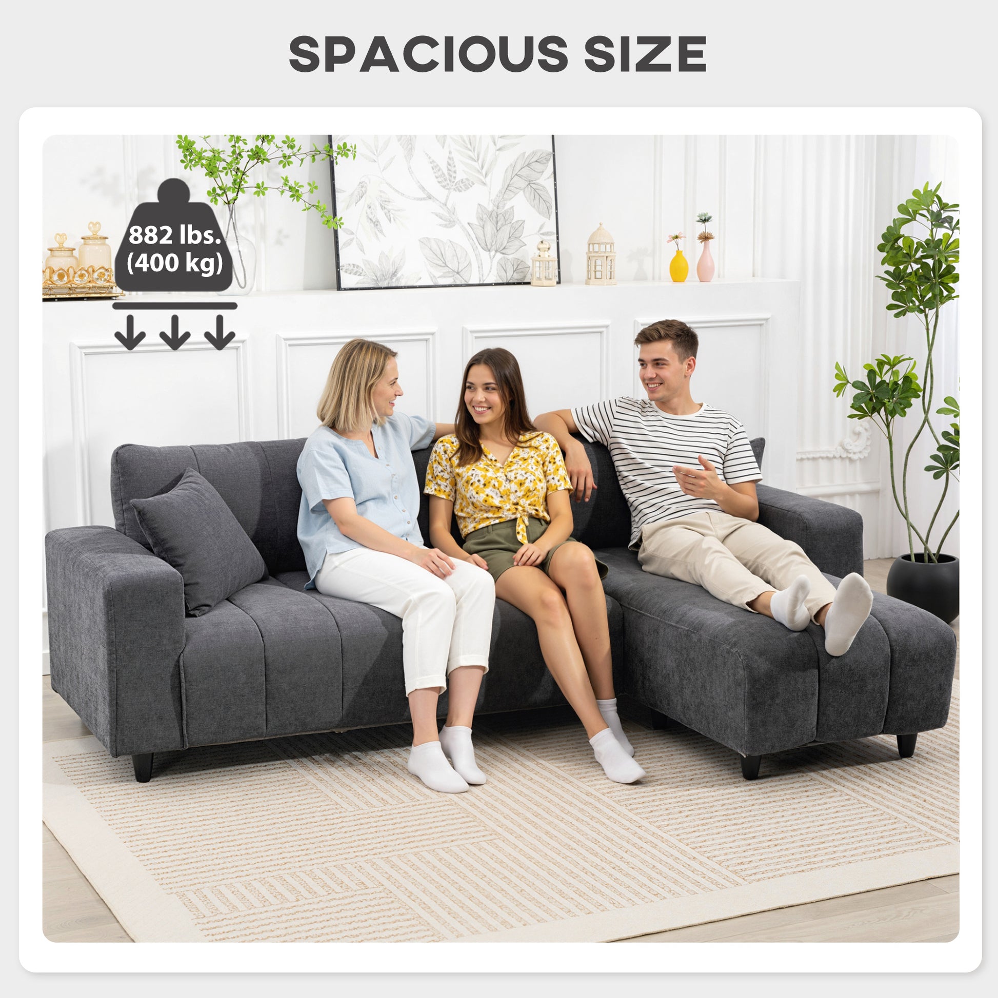 L-Shaped Sectional Sofa Charcoal Grey Chaise-DECOROLALA