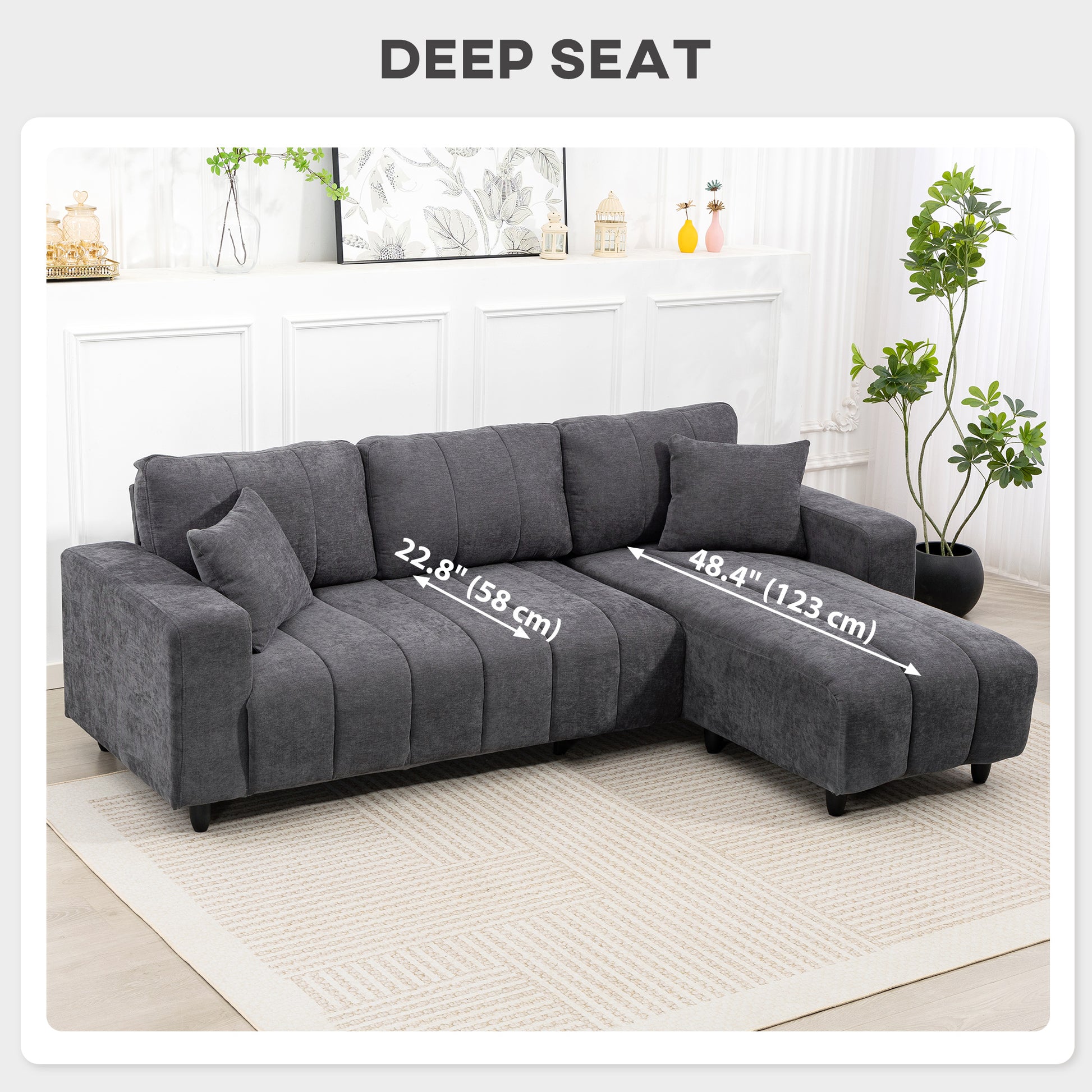 L-Shaped Sectional Sofa Charcoal Grey Chaise-DECOROLALA