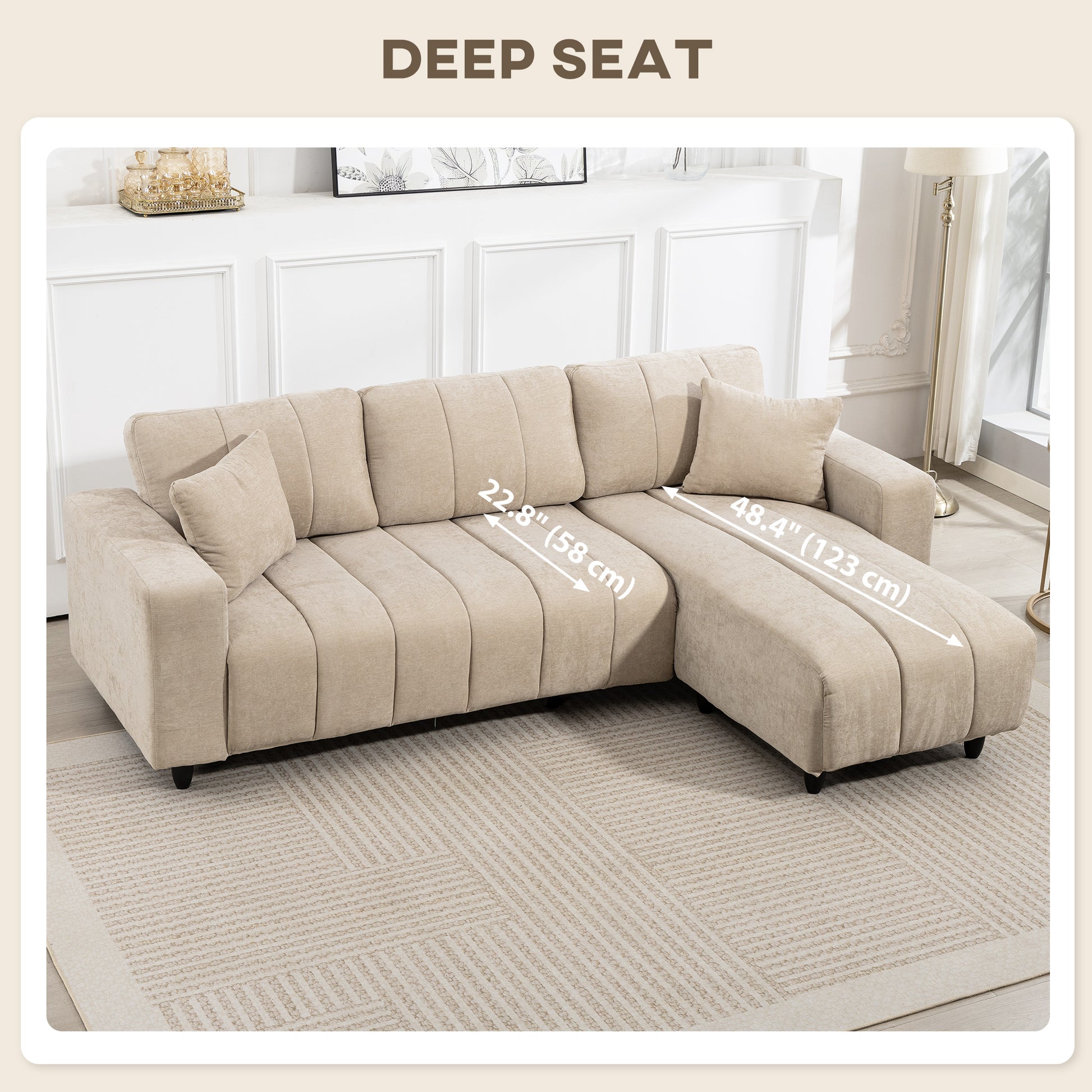 L-Shaped Sectional Sofa Charcoal Grey Chaise-DECOROLALA