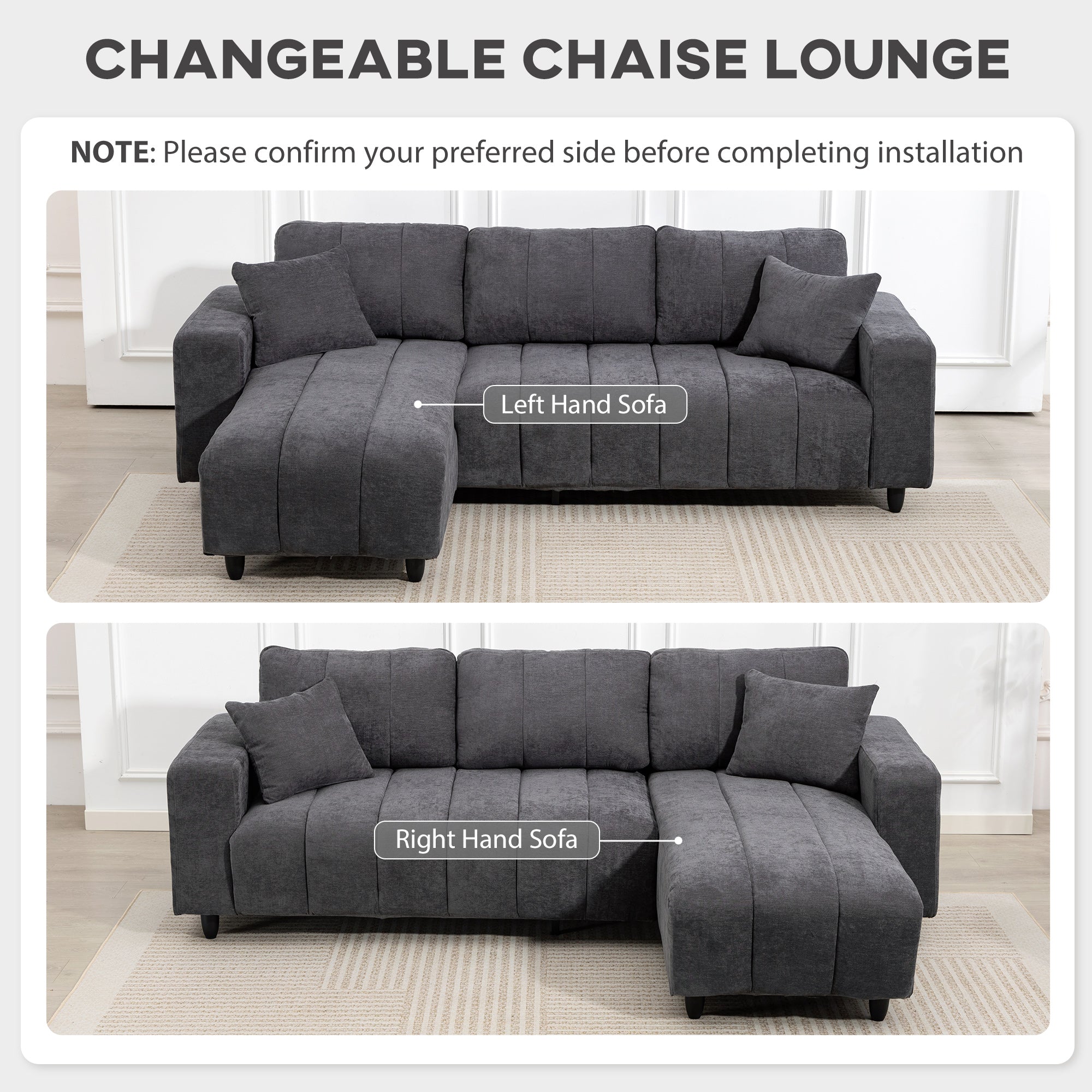 L-Shaped Sectional Sofa Charcoal Grey Chaise-DECOROLALA