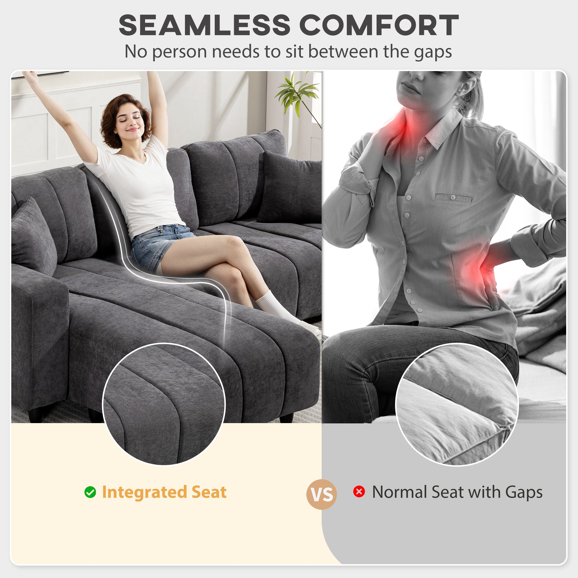 L-Shaped Sectional Sofa Charcoal Grey Chaise-DECOROLALA