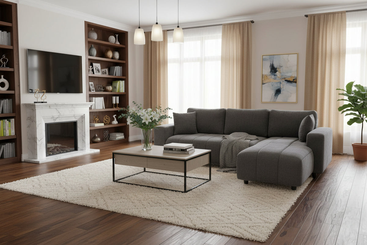 L-Shaped Sectional Sofa Charcoal Grey Chaise-DECOROLALA