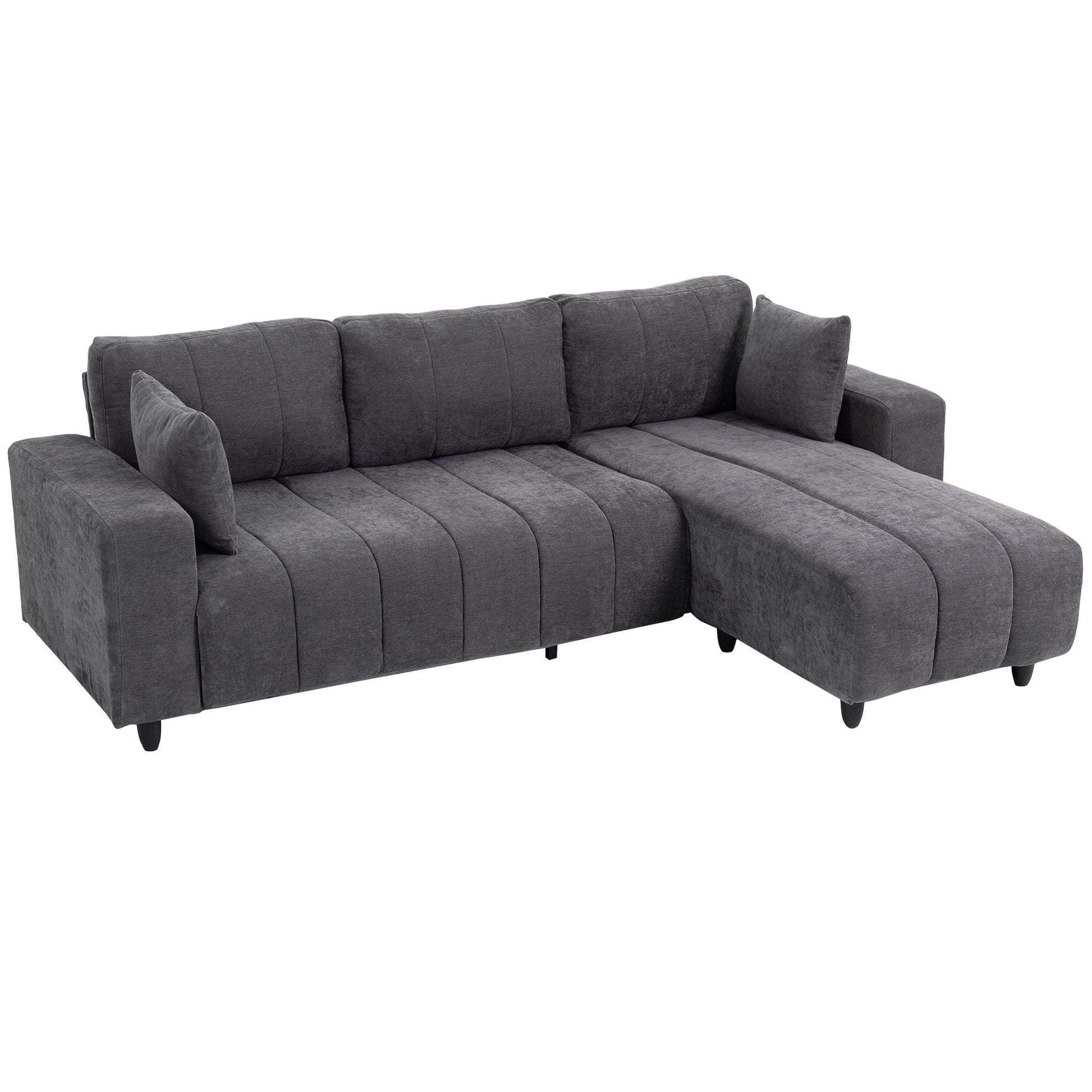 L-Shaped Sectional Sofa Charcoal Grey Chaise-DECOROLALA
