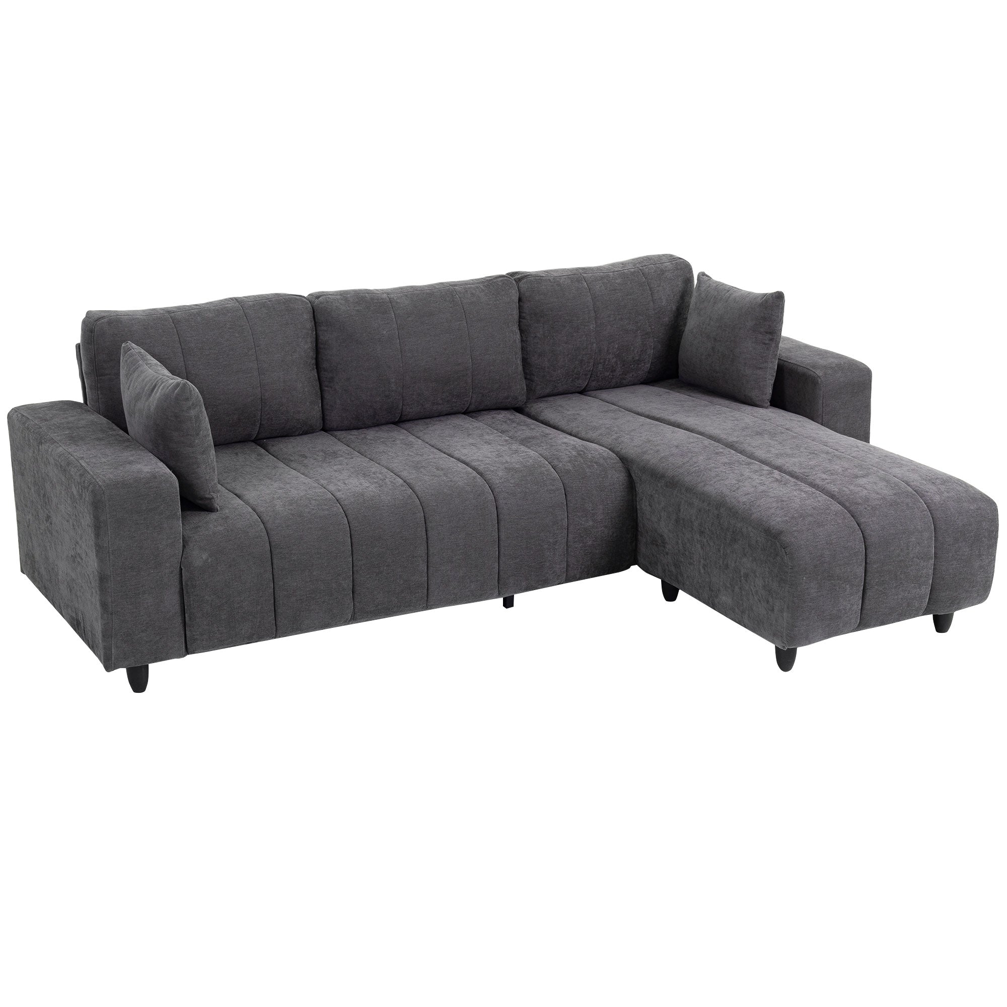 L-Shaped Sectional Sofa Charcoal Grey Chaise-DECOROLALA