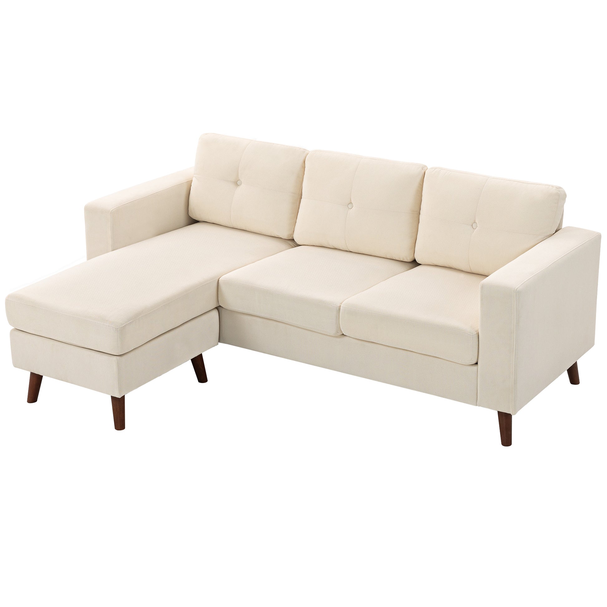 L-Shaped Sectional Sofa Convertible Chaise Cream-DECOROLALA