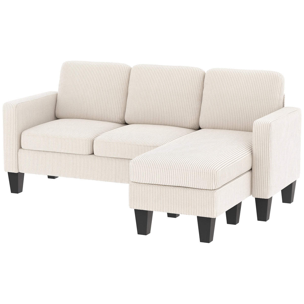 L Shaped Sectional Sofa Corduroy - Cream White-DECOROLALA