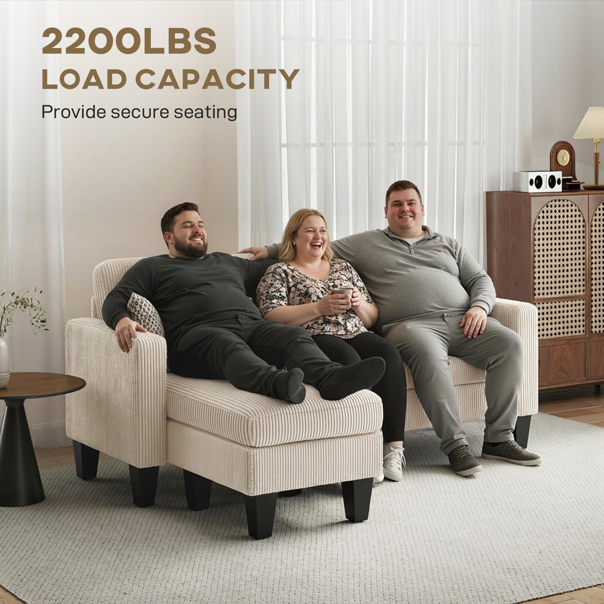L Shaped Sectional Sofa Corduroy - Cream White-DECOROLALA