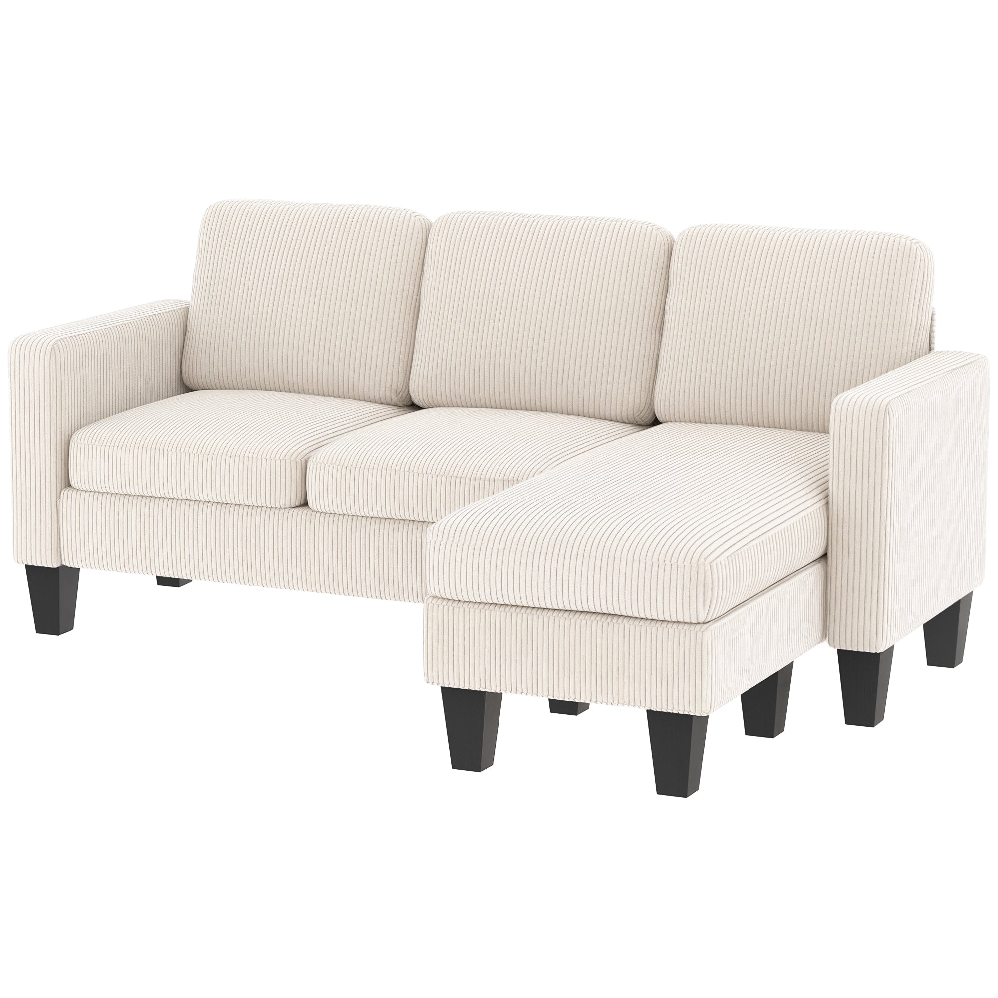 L Shaped Sectional Sofa Corduroy - Cream White-DECOROLALA