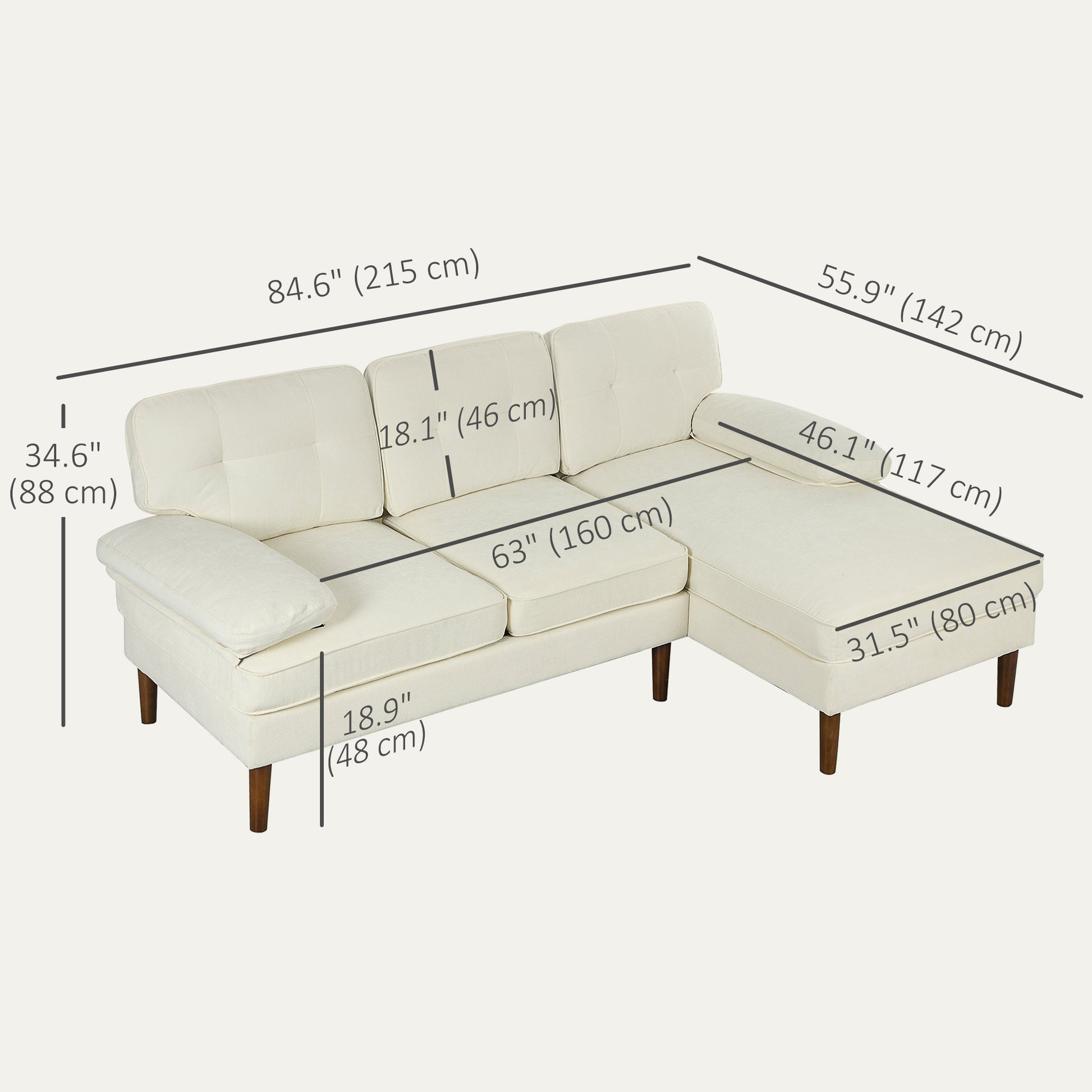 L-Shaped Sectional Sofa - Cream White Chaise-DECOROLALA