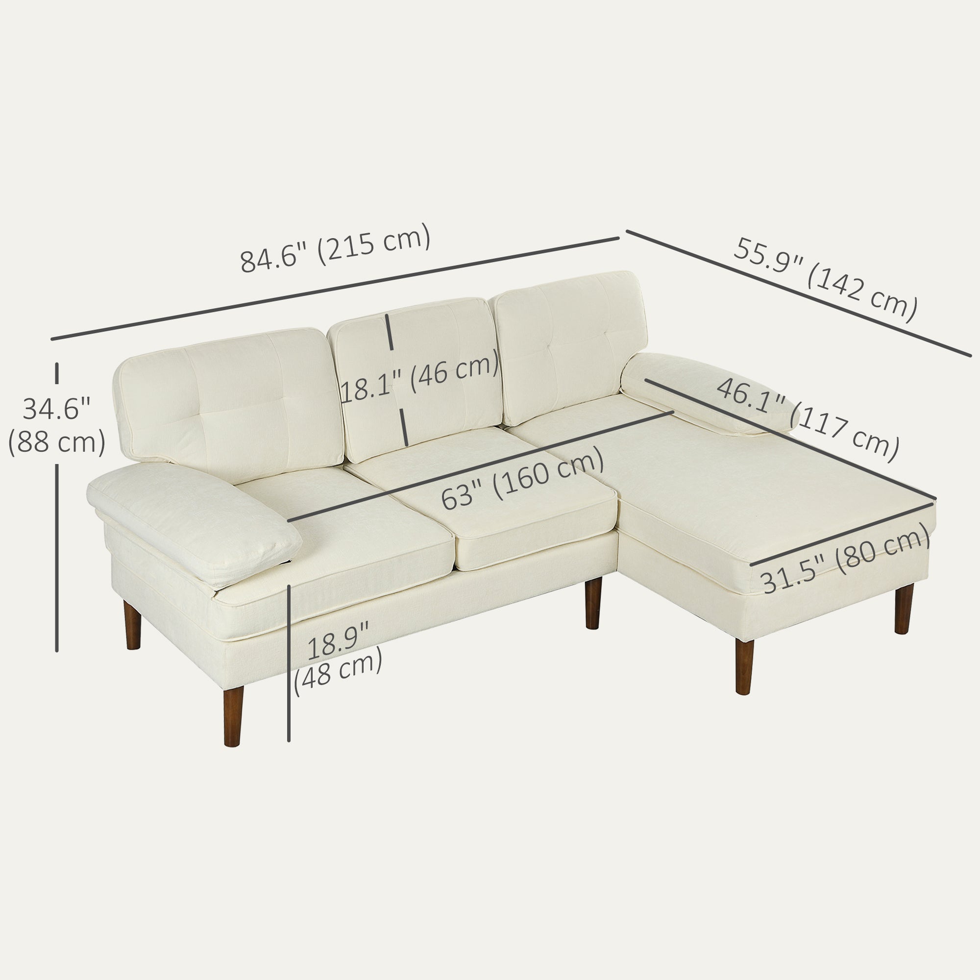 L-Shaped Sectional Sofa - Cream White Chaise-DECOROLALA