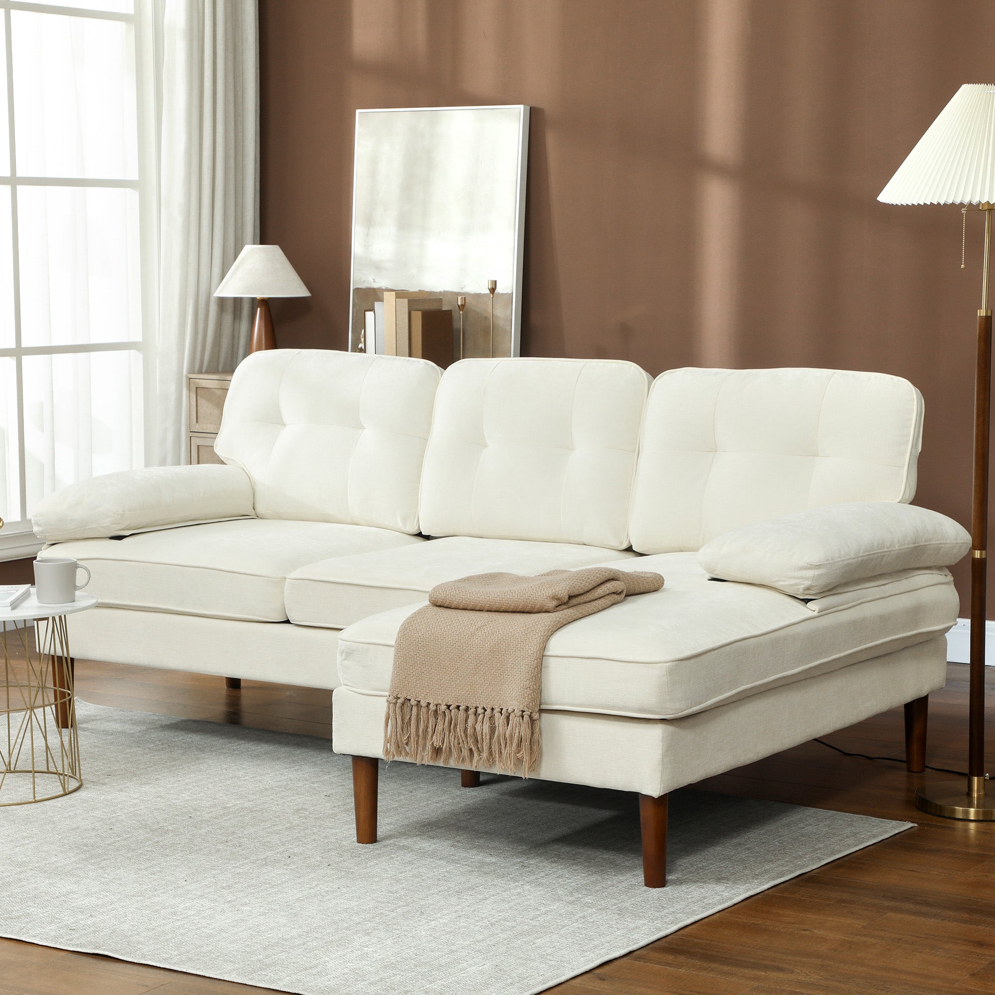 L-Shaped Sectional Sofa - Cream White Chaise-DECOROLALA