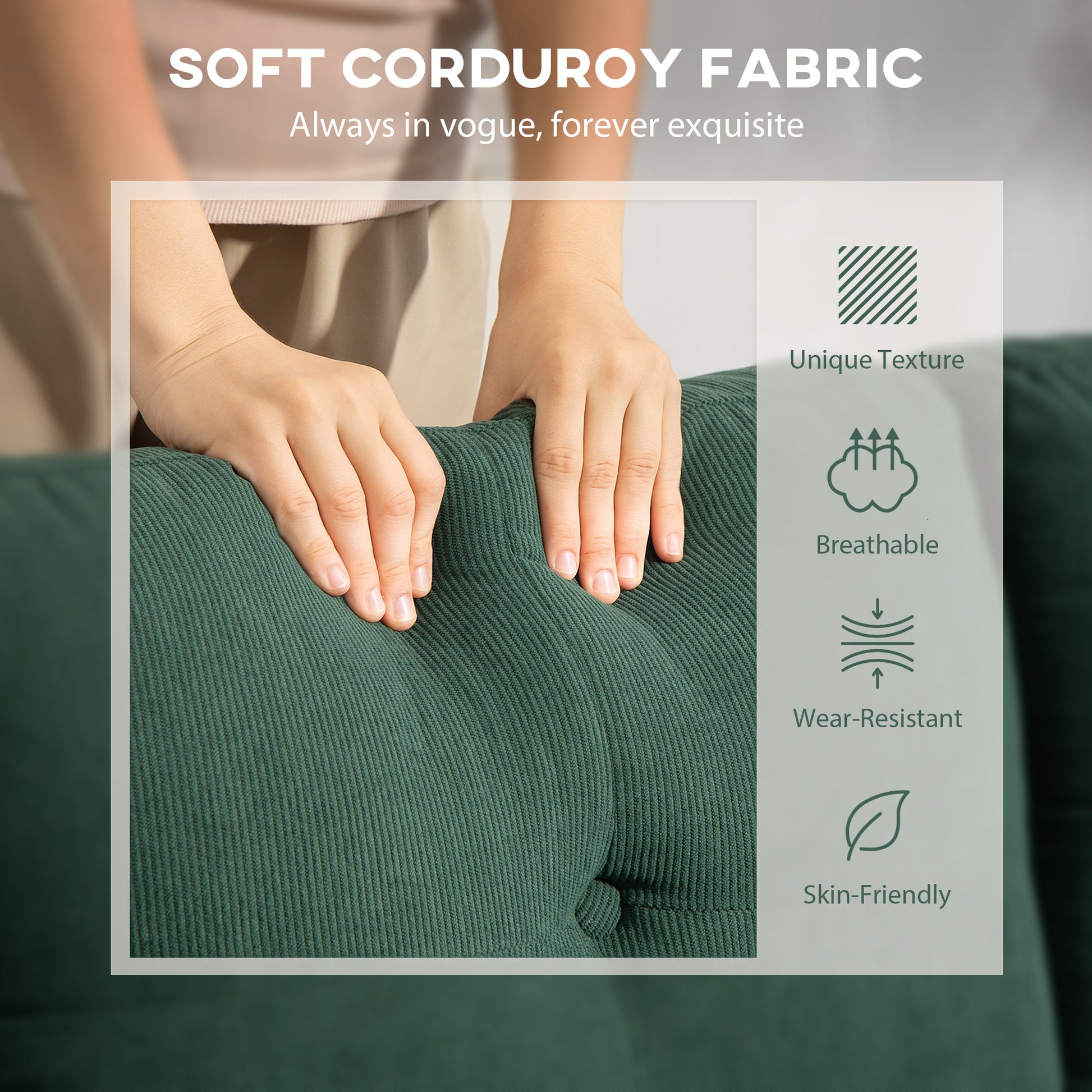 L-Shaped Sectional Sofa - Dark Green Corduroy-DECOROLALA