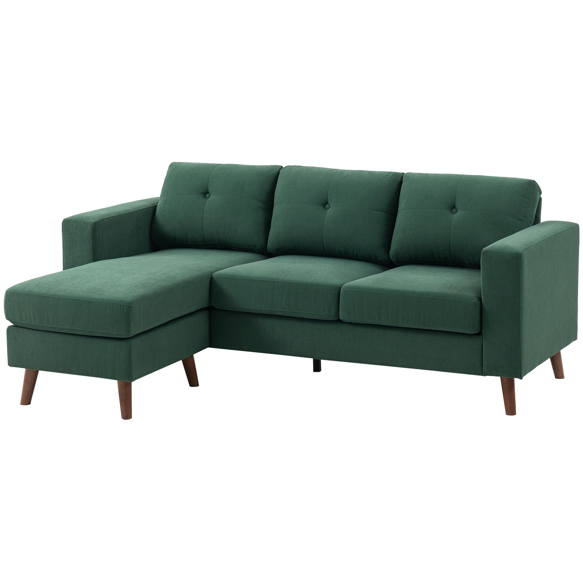 L-Shaped Sectional Sofa - Dark Green Corduroy-DECOROLALA