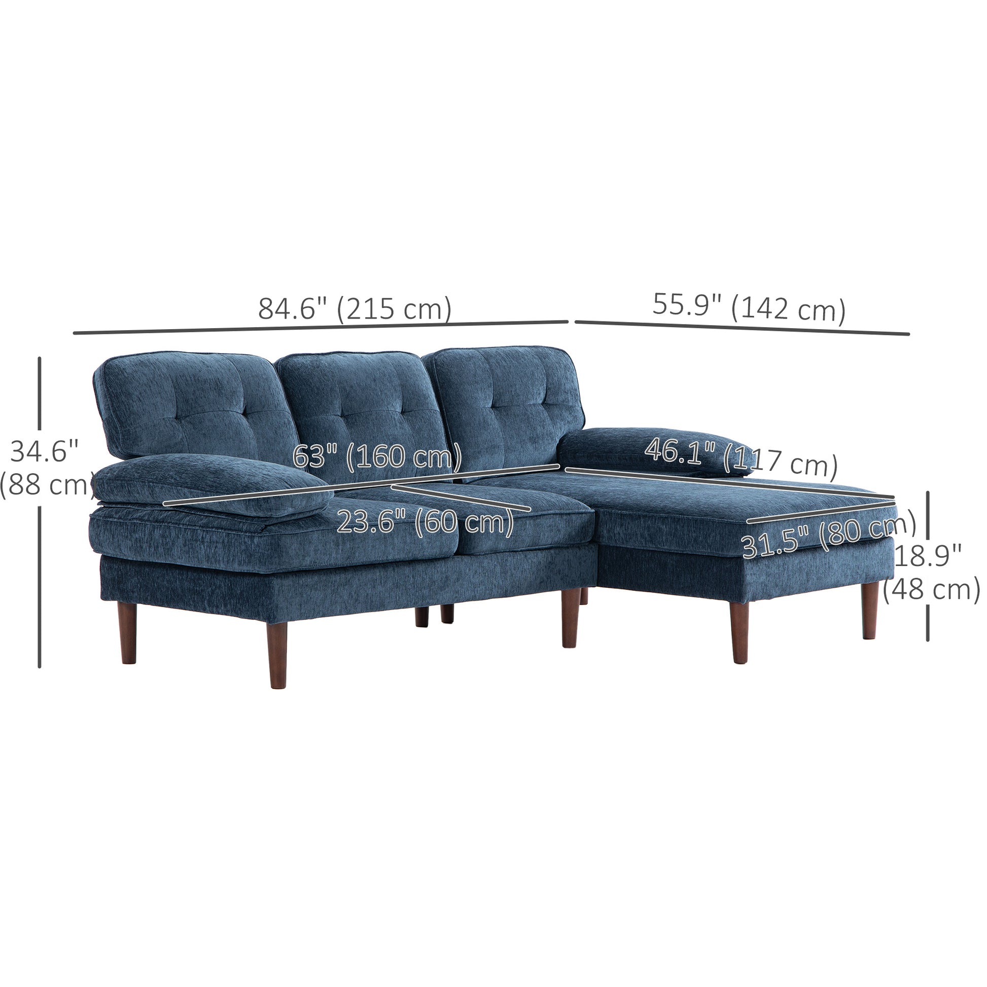 L-Shaped Sectional Sofa Right Chaise Navy Blue-DECOROLALA