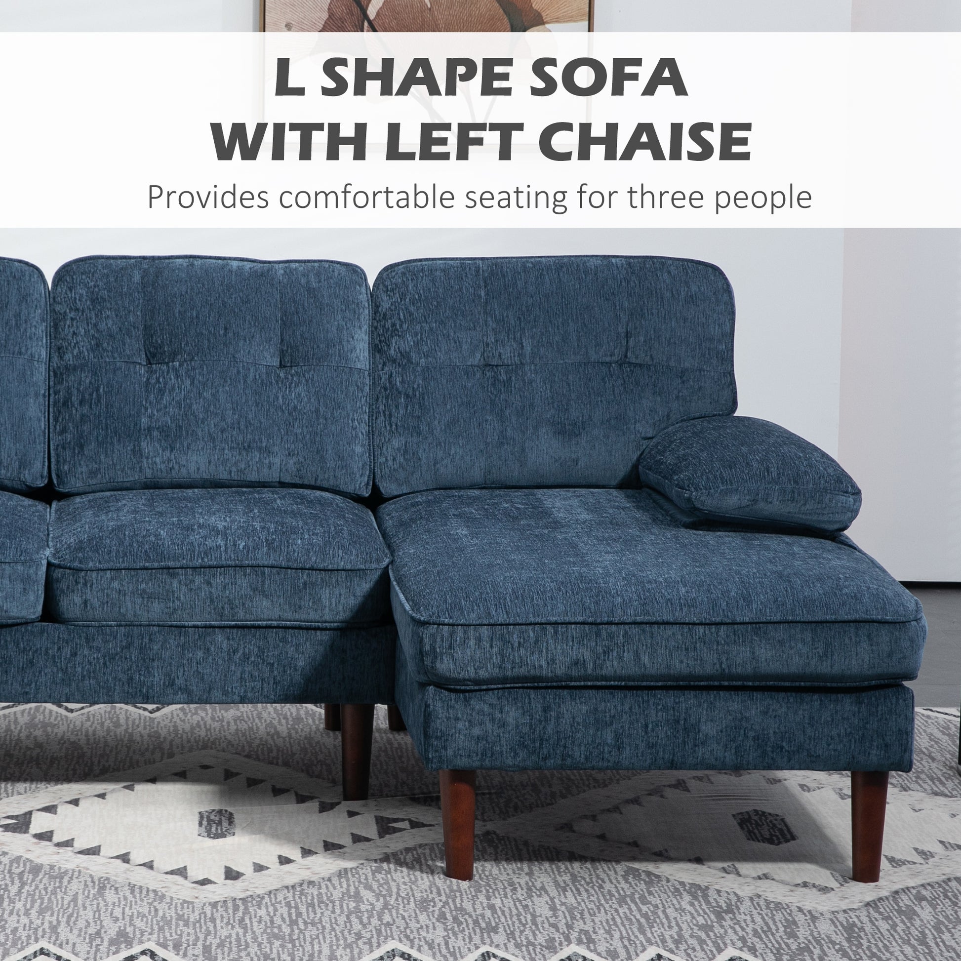 L-Shaped Sectional Sofa Right Chaise Navy Blue-DECOROLALA
