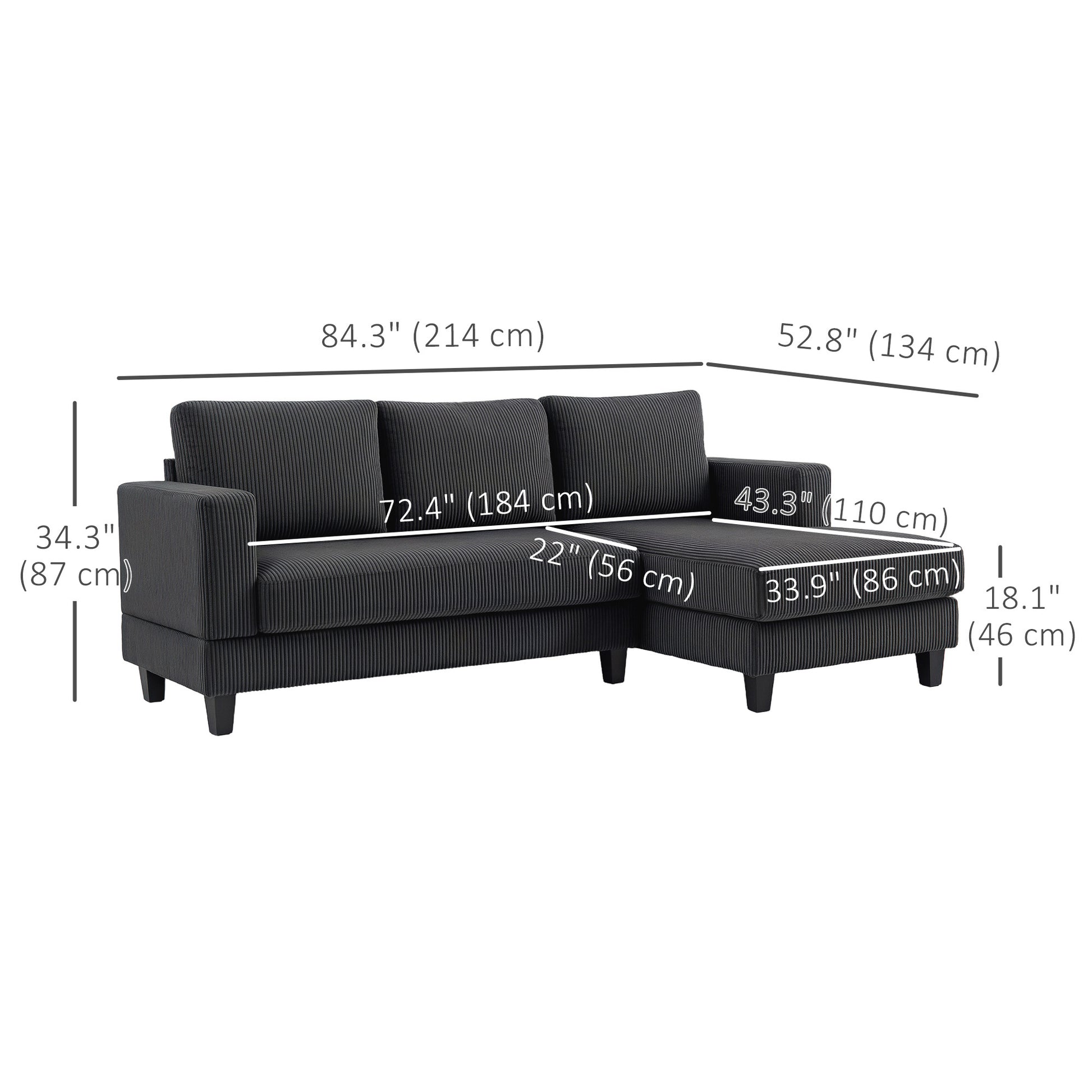 L Shaped Sofa, Grey Chaise Couch with Spring Cushion for Living Room, Bedroom-DECOROLALA