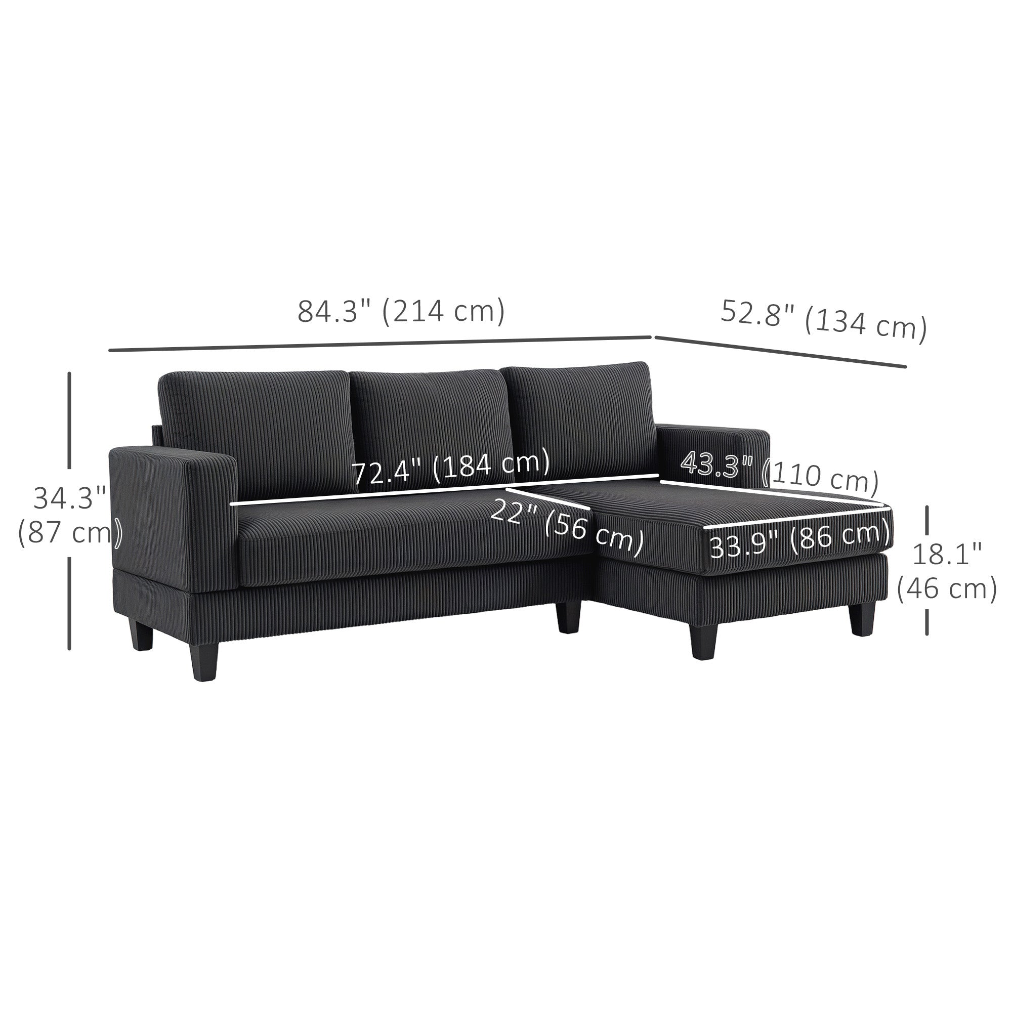L Shaped Sofa, Grey Chaise Couch with Spring Cushion for Living Room, Bedroom-DECOROLALA