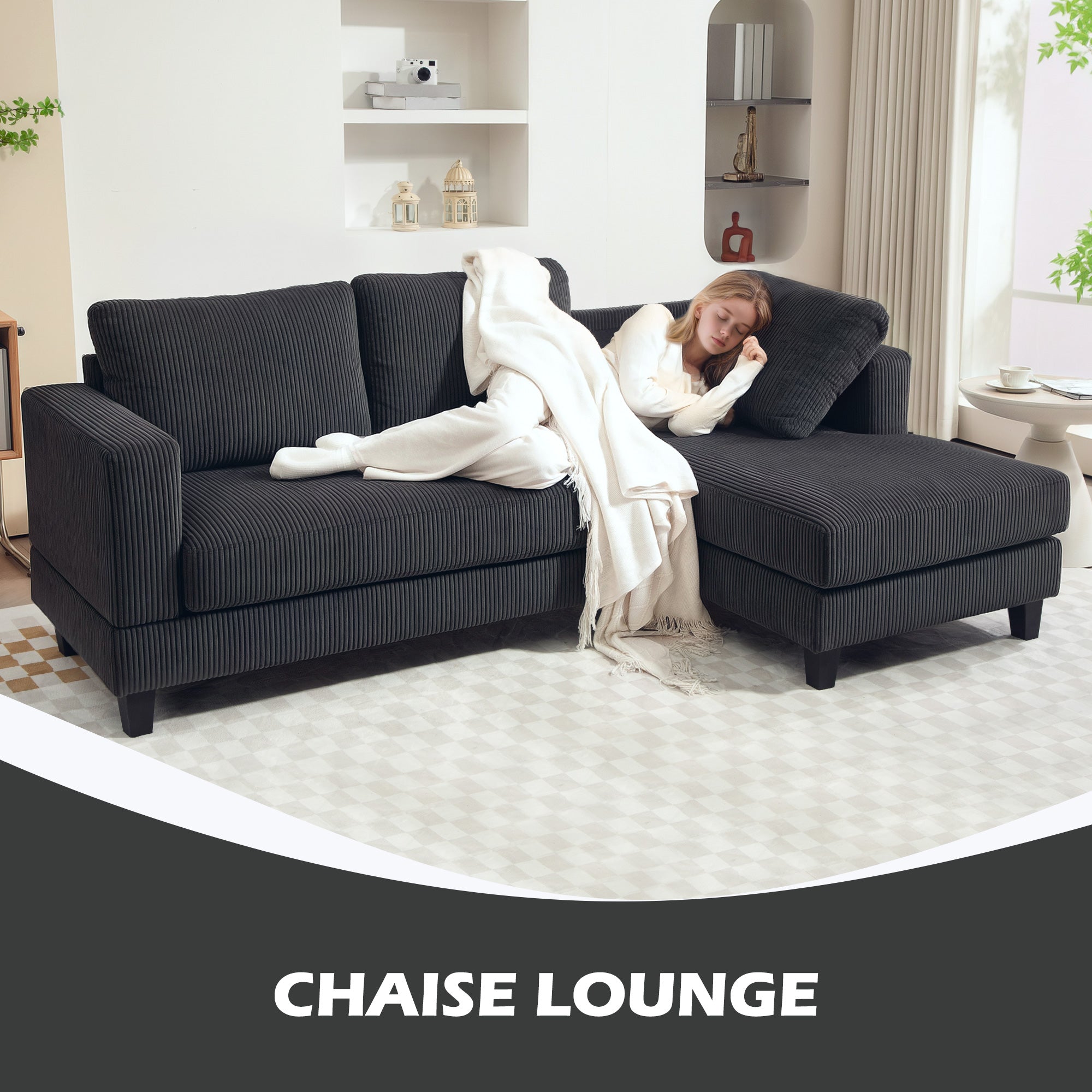 L Shaped Sofa, Grey Chaise Couch with Spring Cushion for Living Room, Bedroom-DECOROLALA