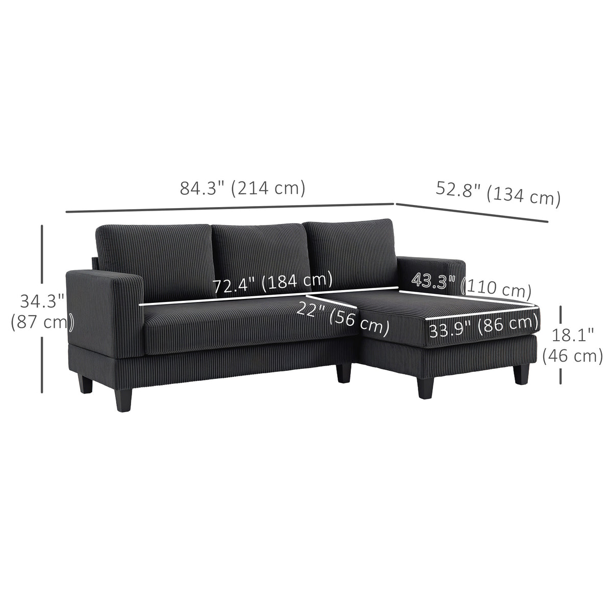 L Shaped Sofa, Grey Chaise Couch with Spring Cushion for Living Room, Bedroom-DECOROLALA