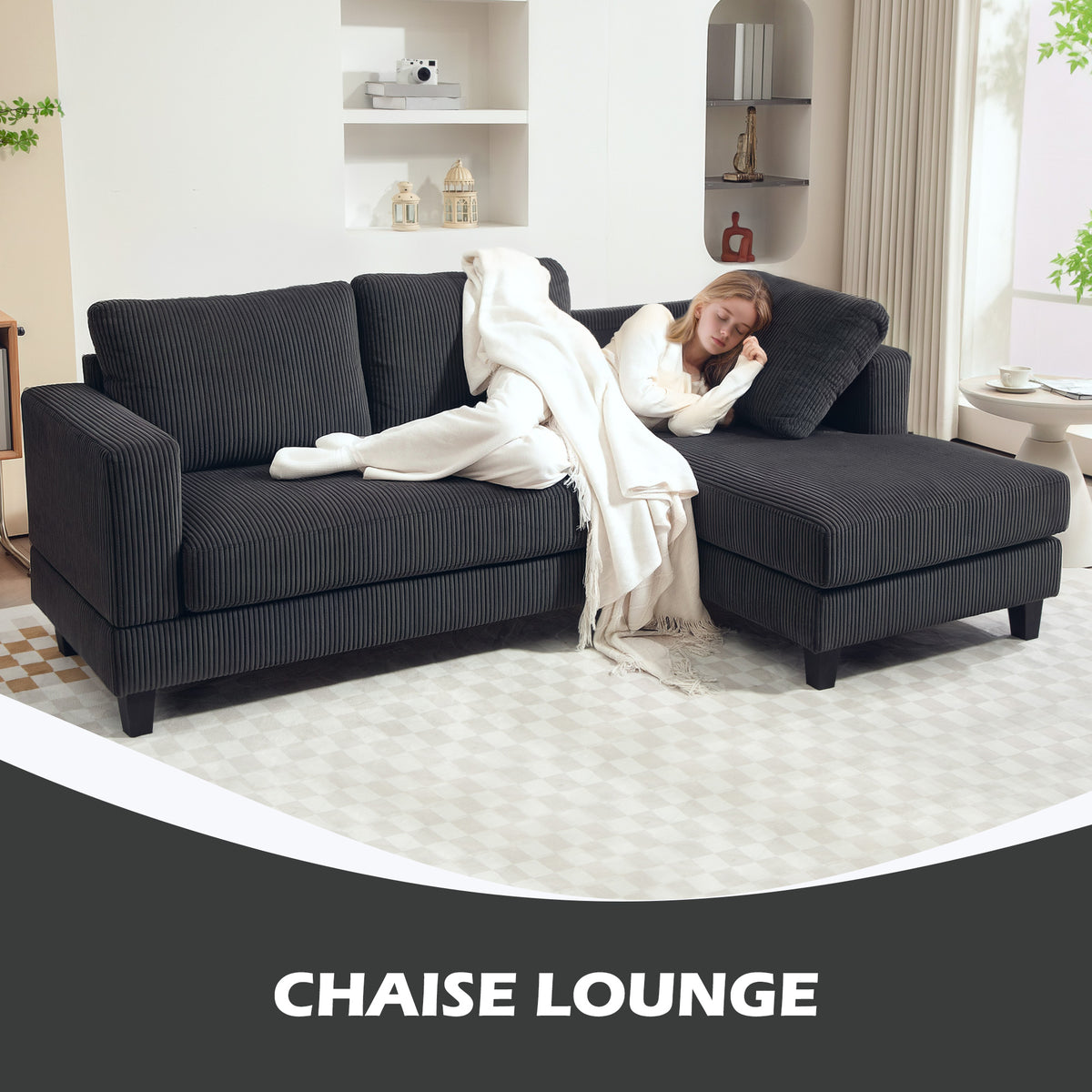 L Shaped Sofa, Grey Chaise Couch with Spring Cushion for Living Room, Bedroom-DECOROLALA