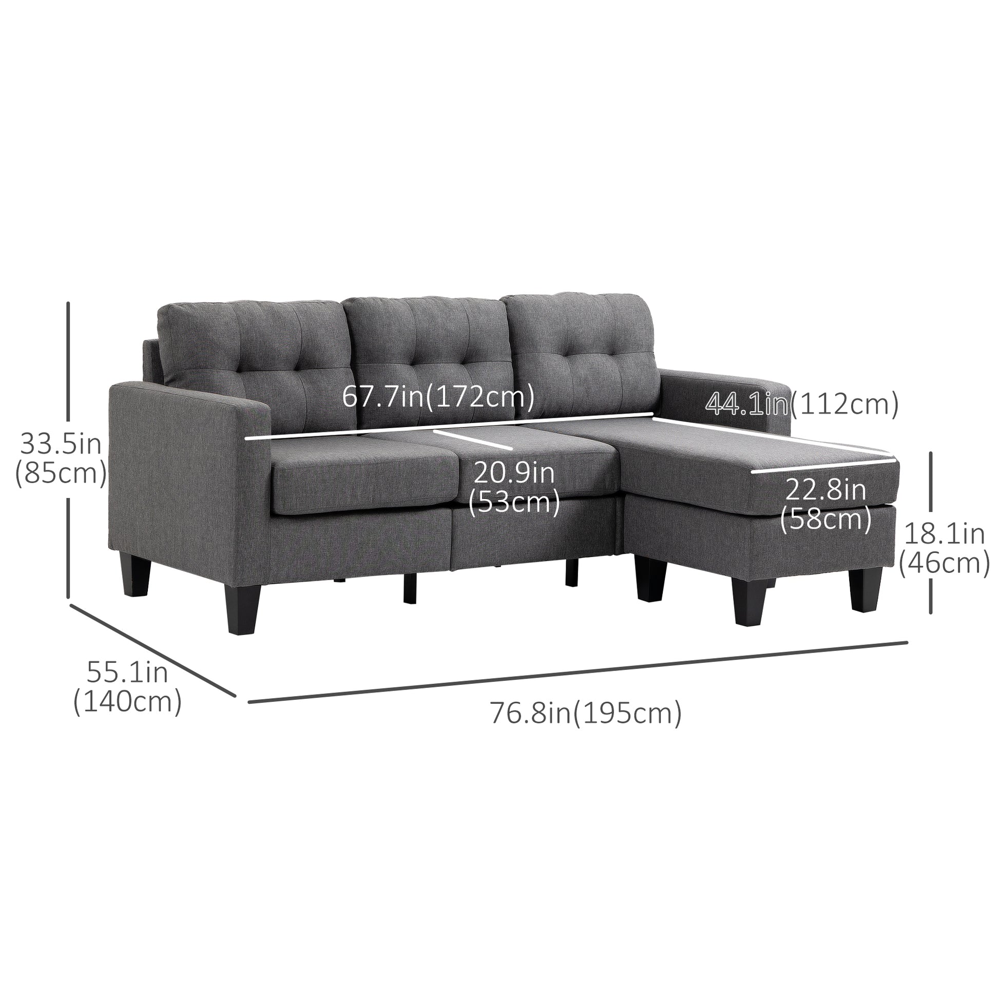 L-Shaped Sofa with Ottoman - Dark Grey 3 Seater-DECOROLALA