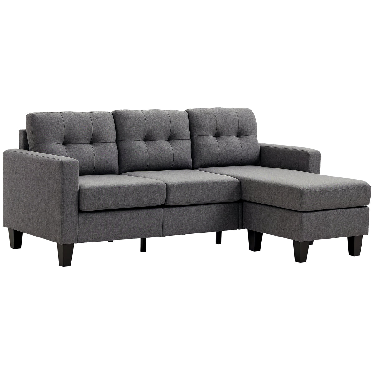 L-Shaped Sofa with Ottoman - Dark Grey 3 Seater-DECOROLALA