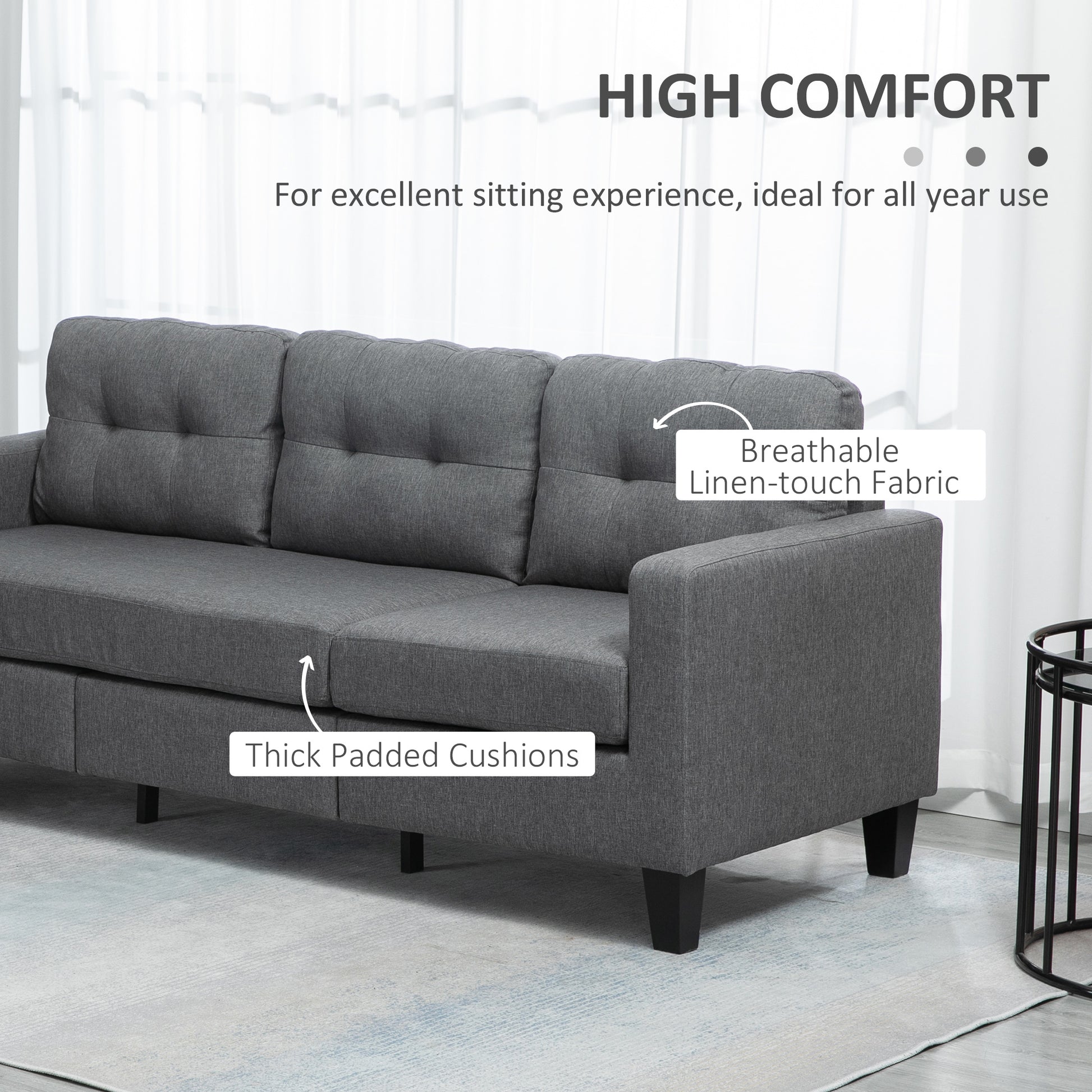 L-Shaped Sofa with Ottoman - Dark Grey 3 Seater-DECOROLALA