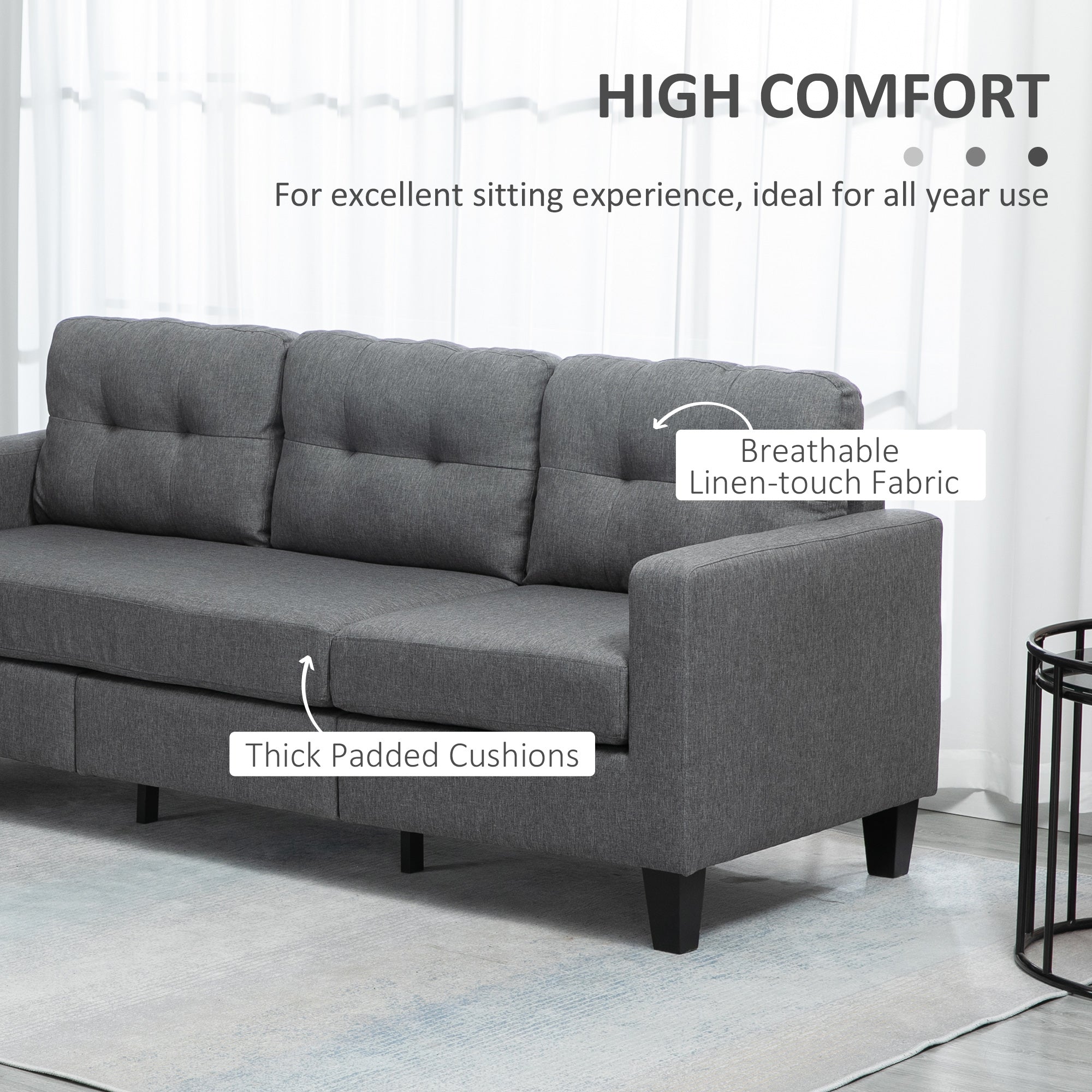 L-Shaped Sofa with Ottoman - Dark Grey 3 Seater-DECOROLALA