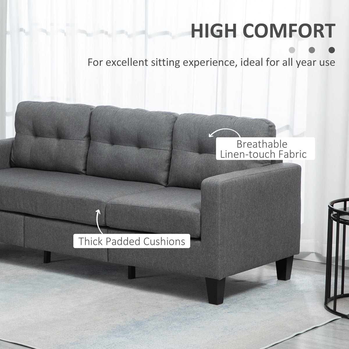 L-Shaped Sofa with Ottoman - Dark Grey 3 Seater-DECOROLALA