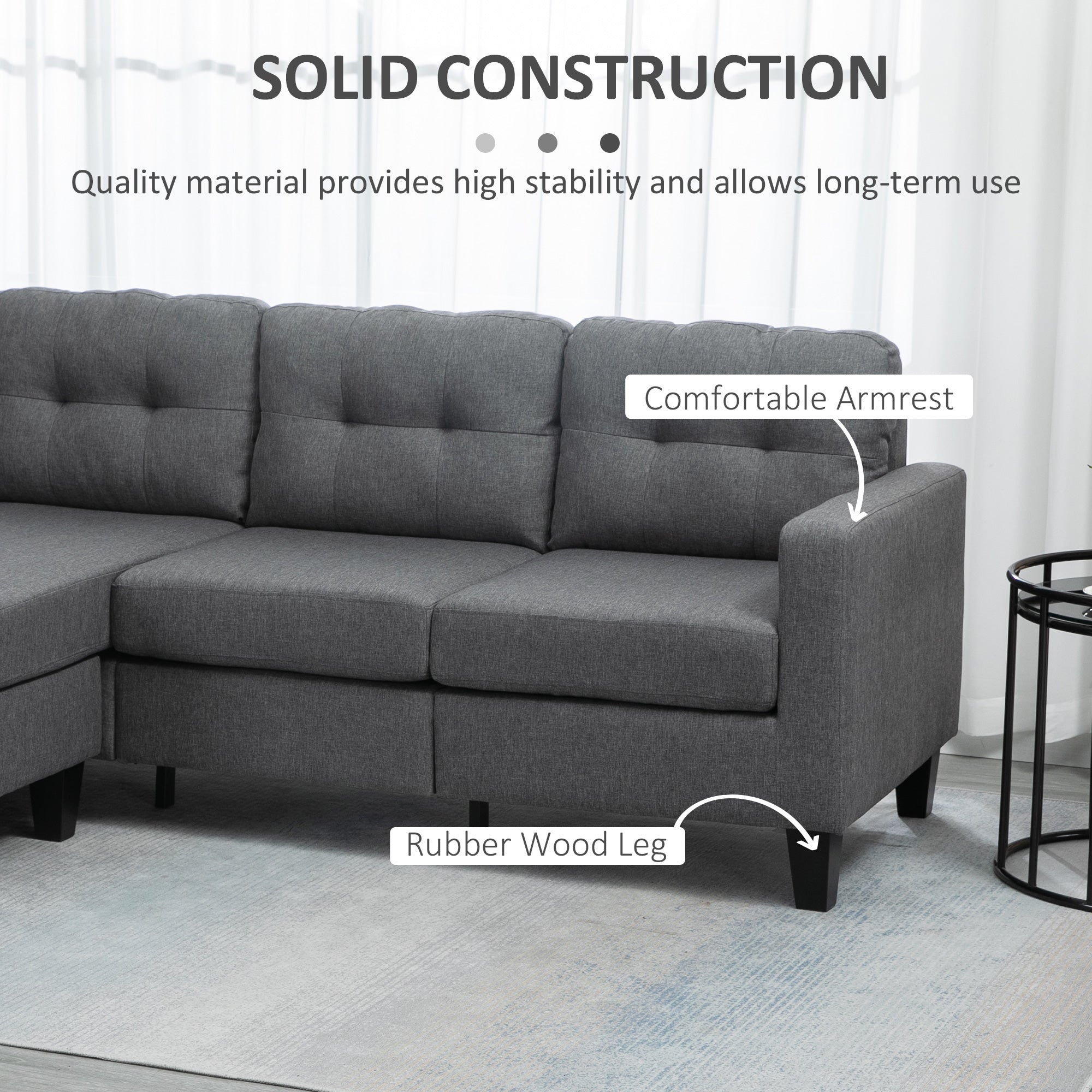 L-Shaped Sofa with Ottoman - Dark Grey 3 Seater-DECOROLALA