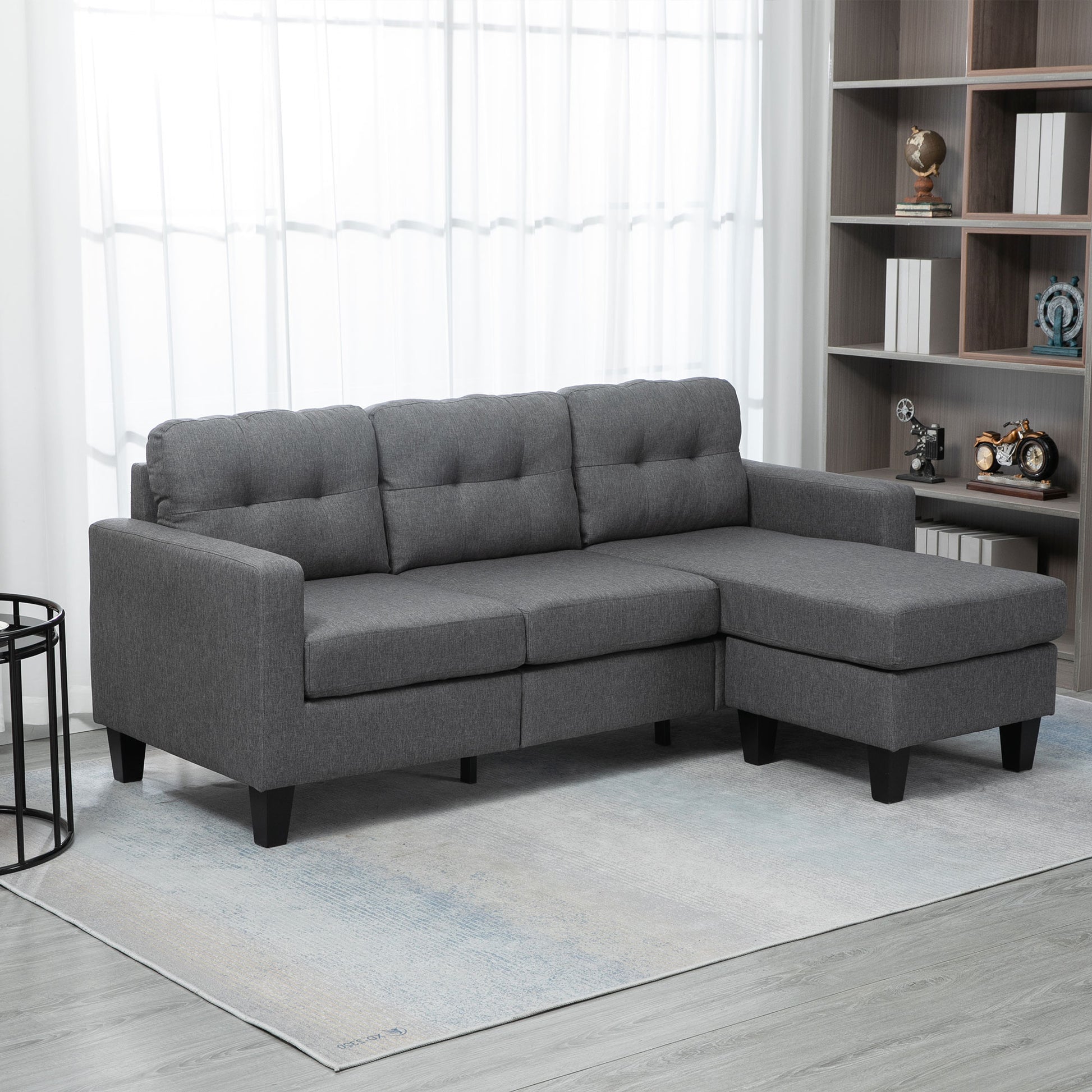 L-Shaped Sofa with Ottoman - Dark Grey 3 Seater-DECOROLALA