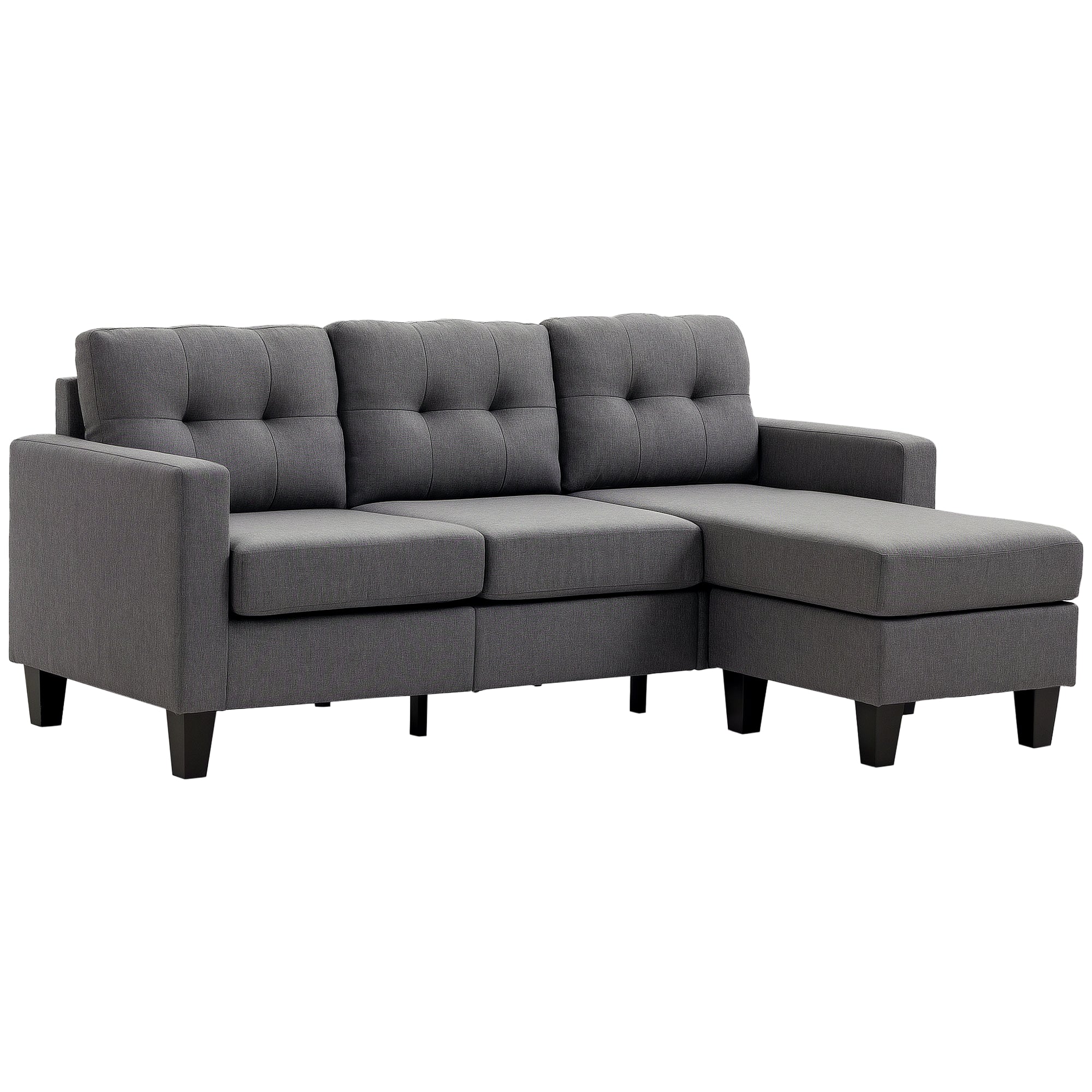 L-Shaped Sofa with Ottoman - Dark Grey 3 Seater-DECOROLALA