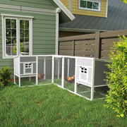 L-Shaped Wooden Chicken Coop with Run - Grey/White 99" L-Small Animals-DECOROLALA