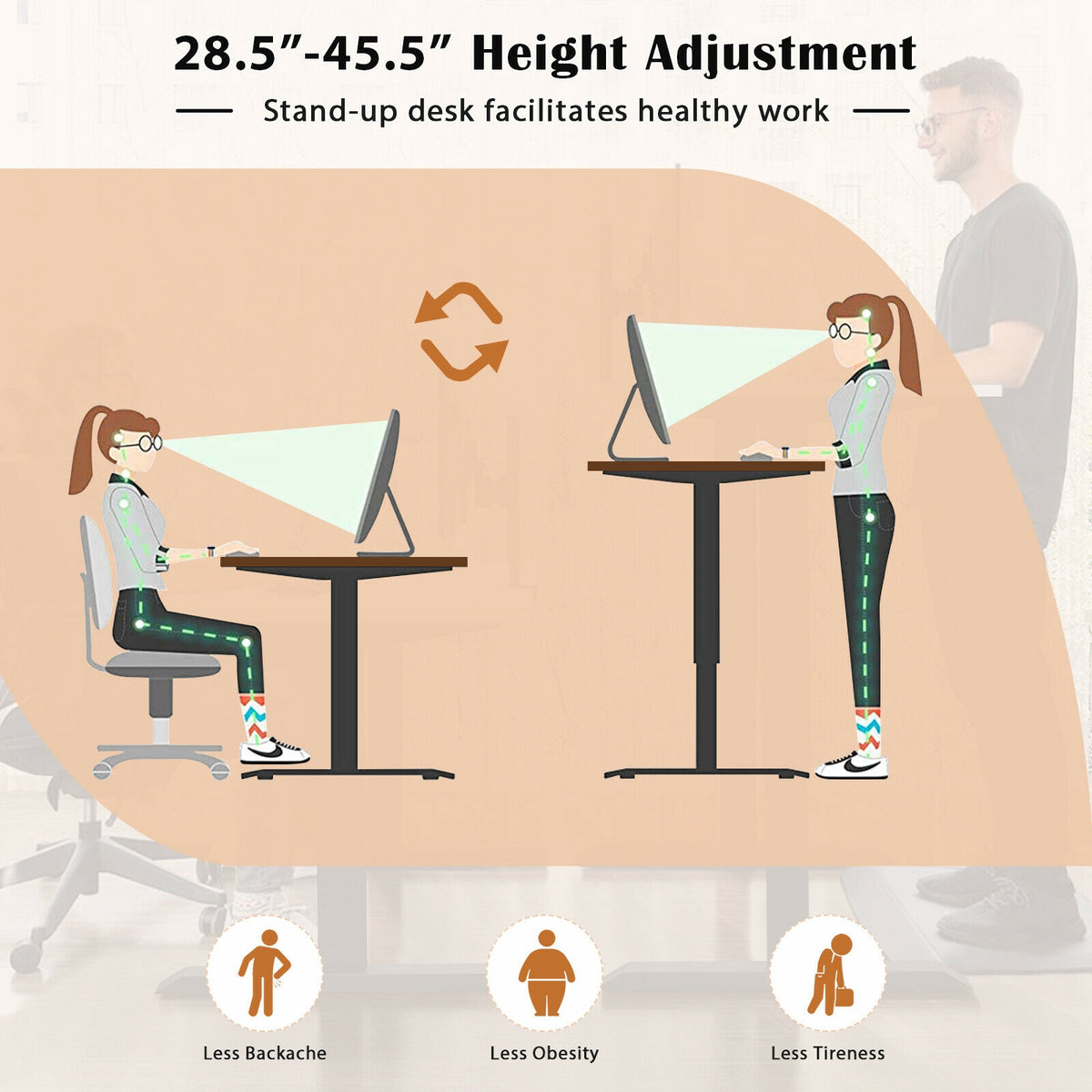 L-shaped Electric Standing Desk with 4 Memory Positions and LCD Display-Rustic Brown-Standing Desks-DECOROLALA