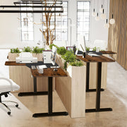 L-shaped Electric Standing Desk with 4 Memory Positions and LCD Display-Rustic Brown-Standing Desks-DECOROLALA
