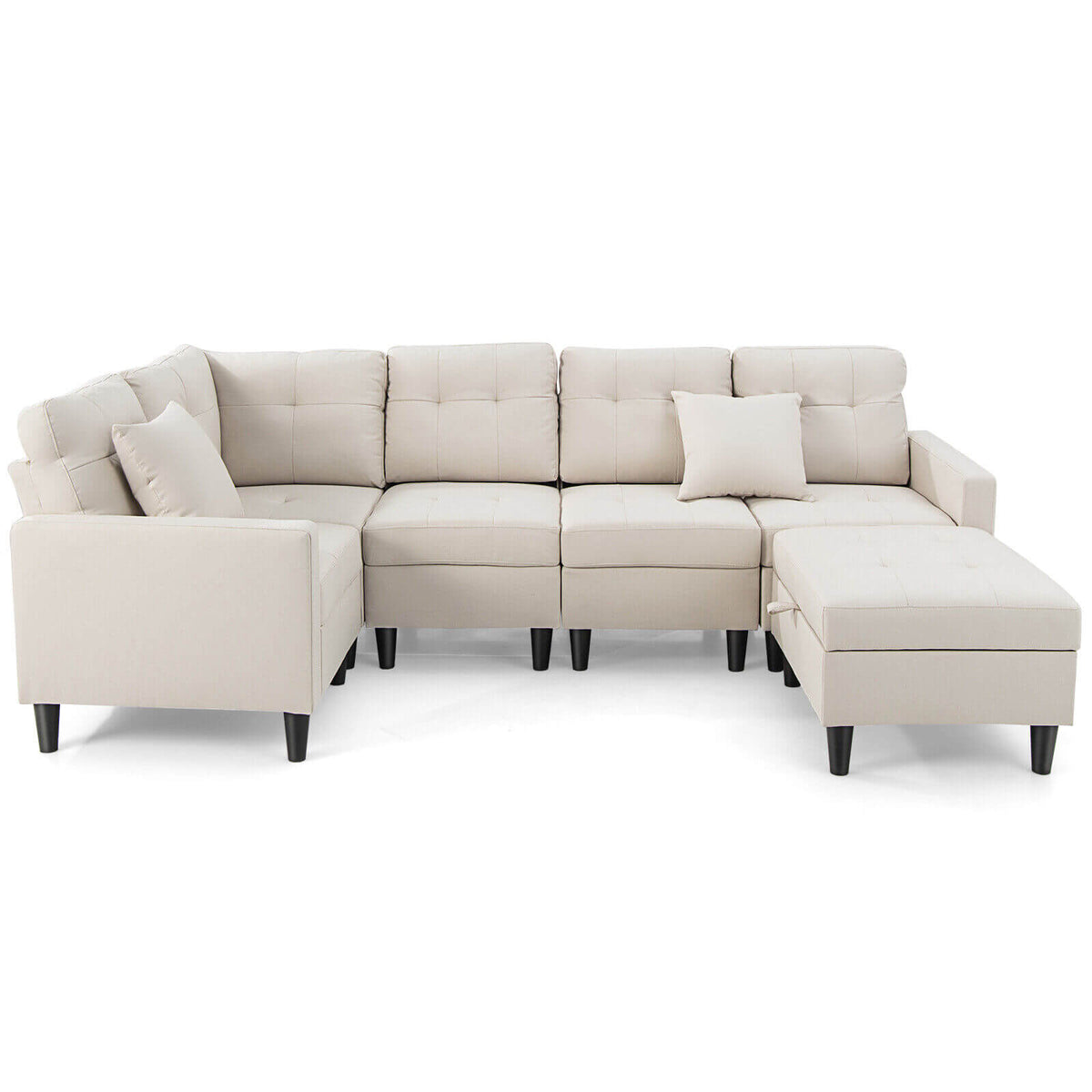 L-shaped Sectional Corner Sofa Set with Storage Ottoman-Beige-Sofas & Loveseats-DECOROLALA