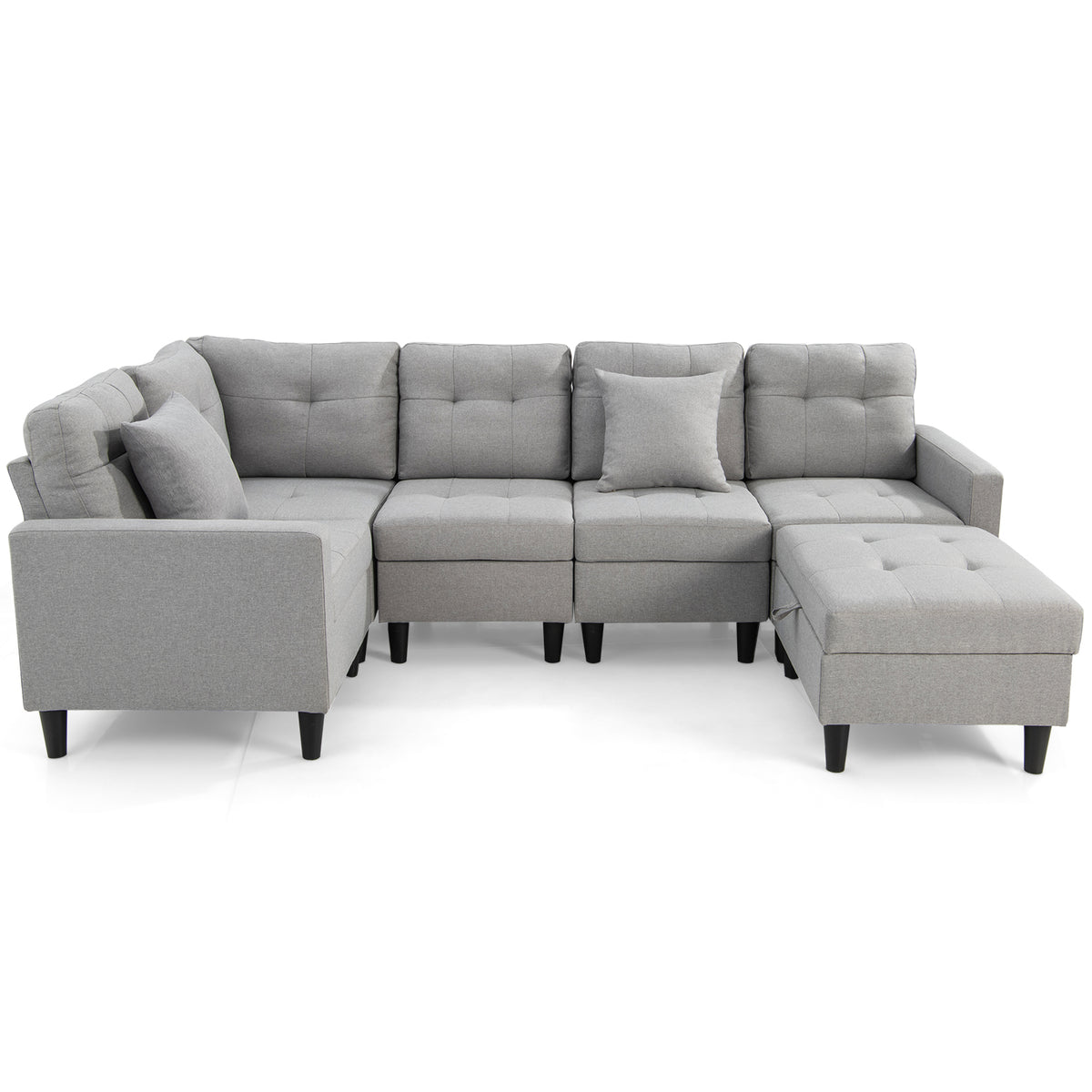 L-shaped Sectional Corner Sofa Set with Storage Ottoman-Gray-Sofas & Loveseats-DECOROLALA