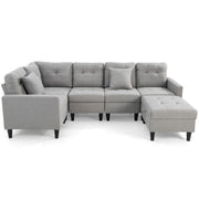 L-shaped Sectional Corner Sofa Set with Storage Ottoman-Gray-Sofas & Loveseats-DECOROLALA