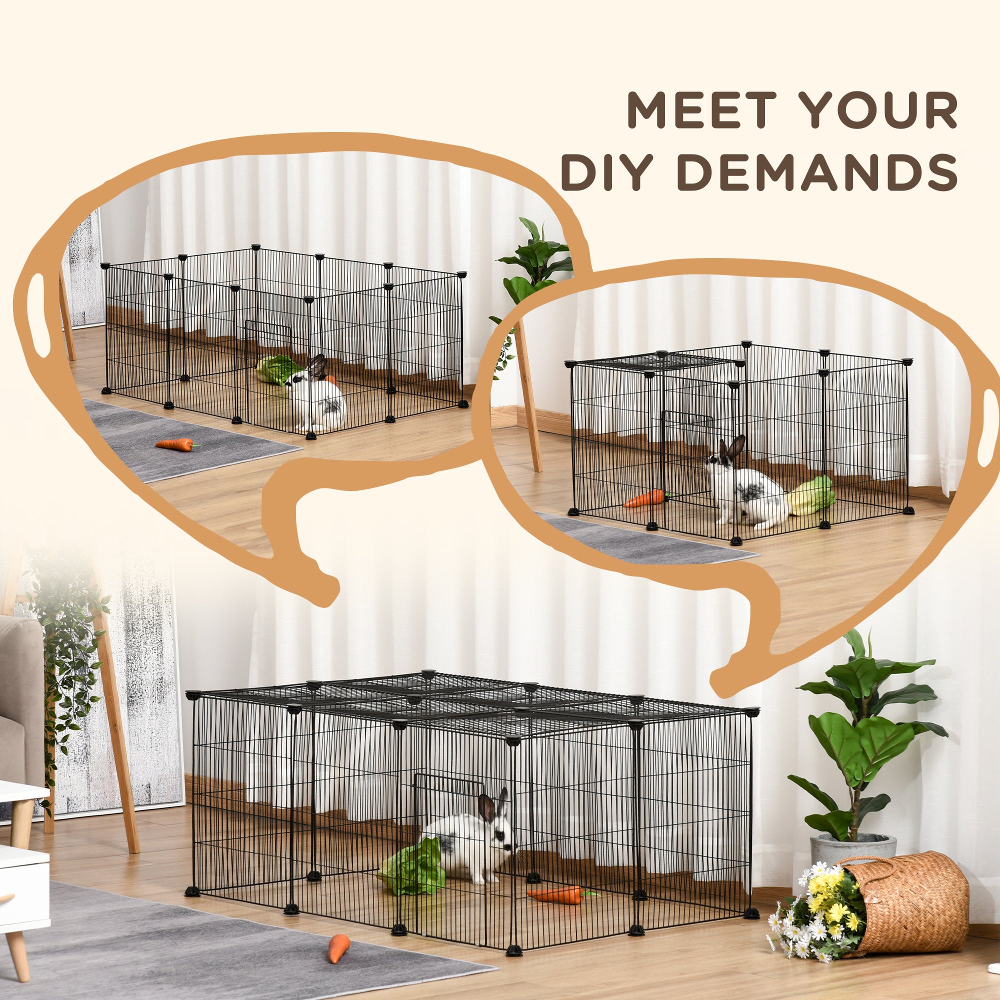 Small Animal Cage for Bunny, Guinea Pig, Chinchilla, Hedgehog, Portable Pet Enclosure with Door, 16 Panels
