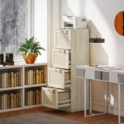 4-Drawer Boho Filing Cabinet with Rattan - Oak 52" H