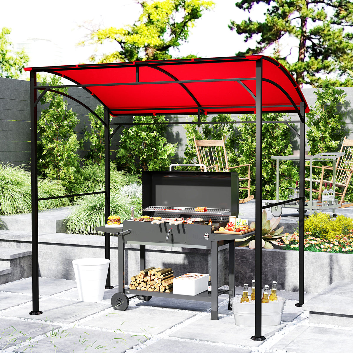 7' x 5' BBQ Grill Gazebo - Wine Red Steel Frame Canopy