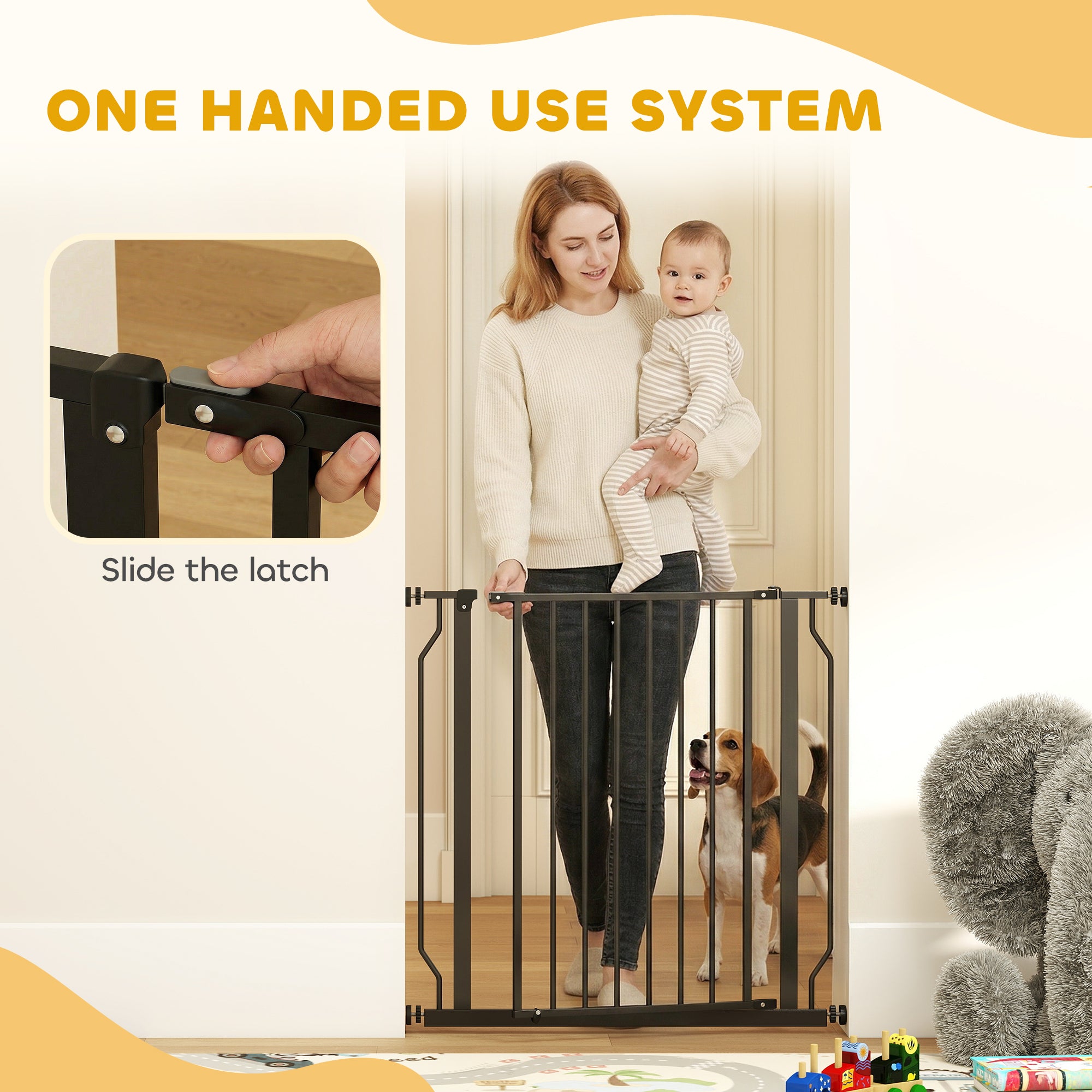 30"- 34" Easy Install Pet Gate w/ Door & Double Locking System, Extra Wide Dog Gate for Stairs, Hallways, Black