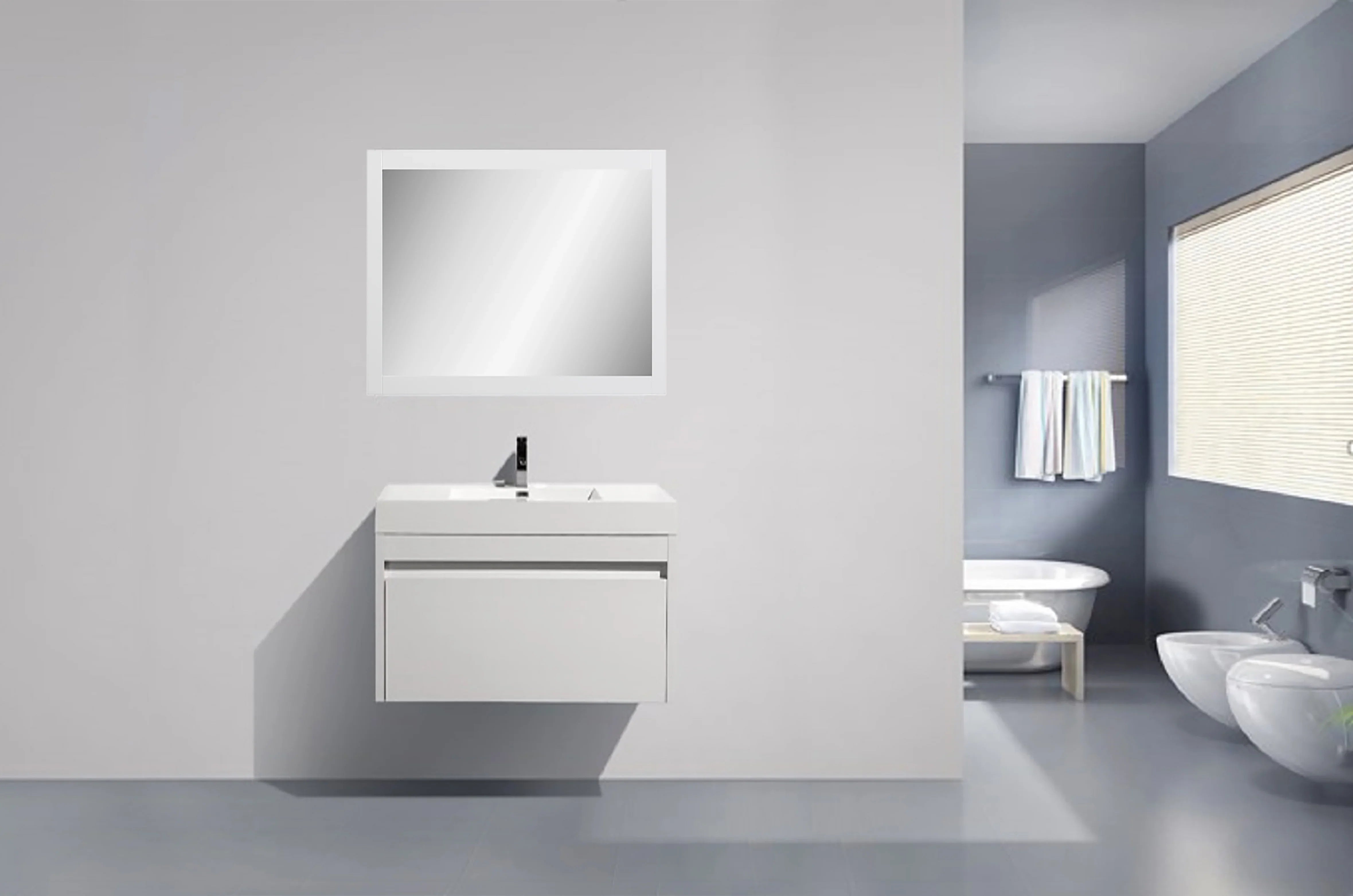 30" White Frame Rectangular Mirror : Horizontal & Vertical Installation