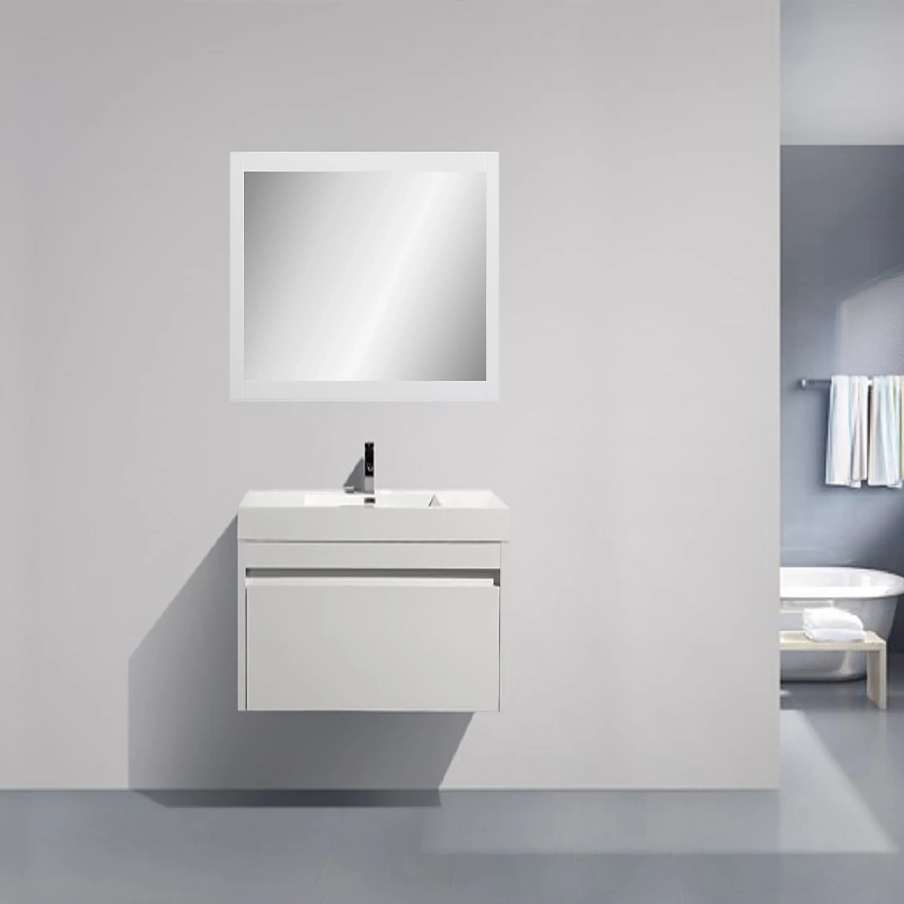 30" White Frame Rectangular Mirror : Horizontal & Vertical Installation