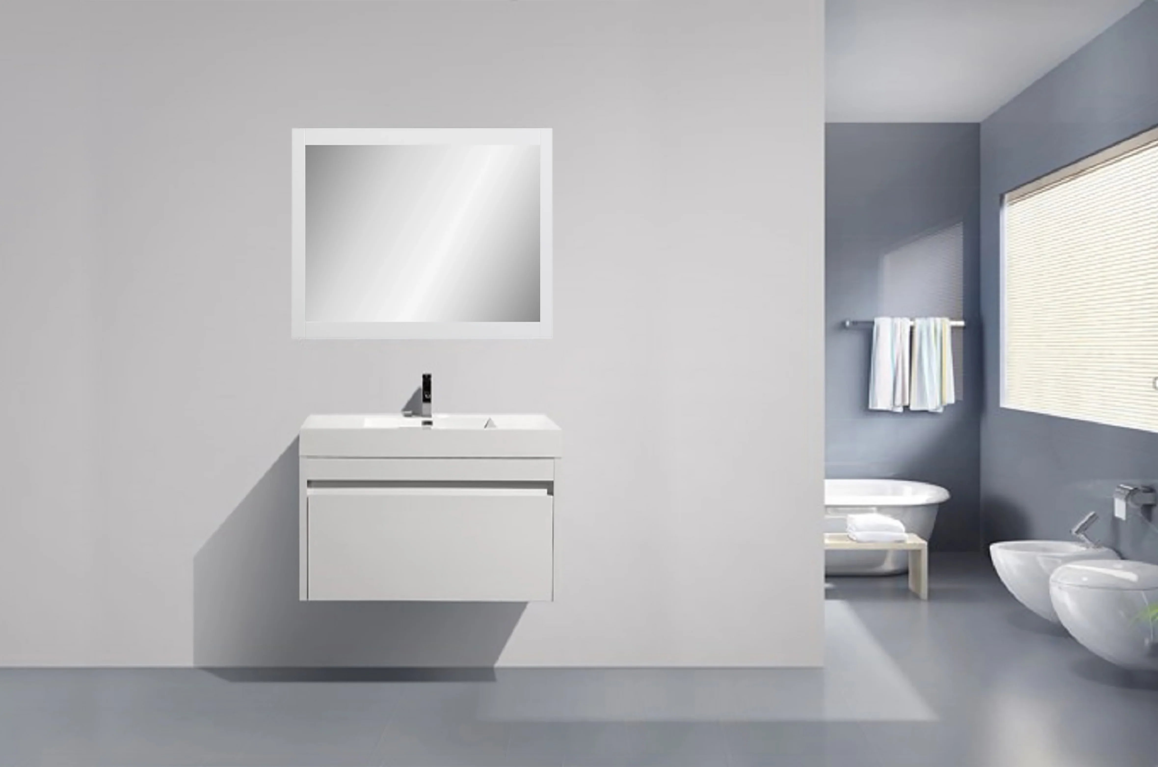 36" White Frame Rectangular Mirror : Horizontal & Vertical Installation