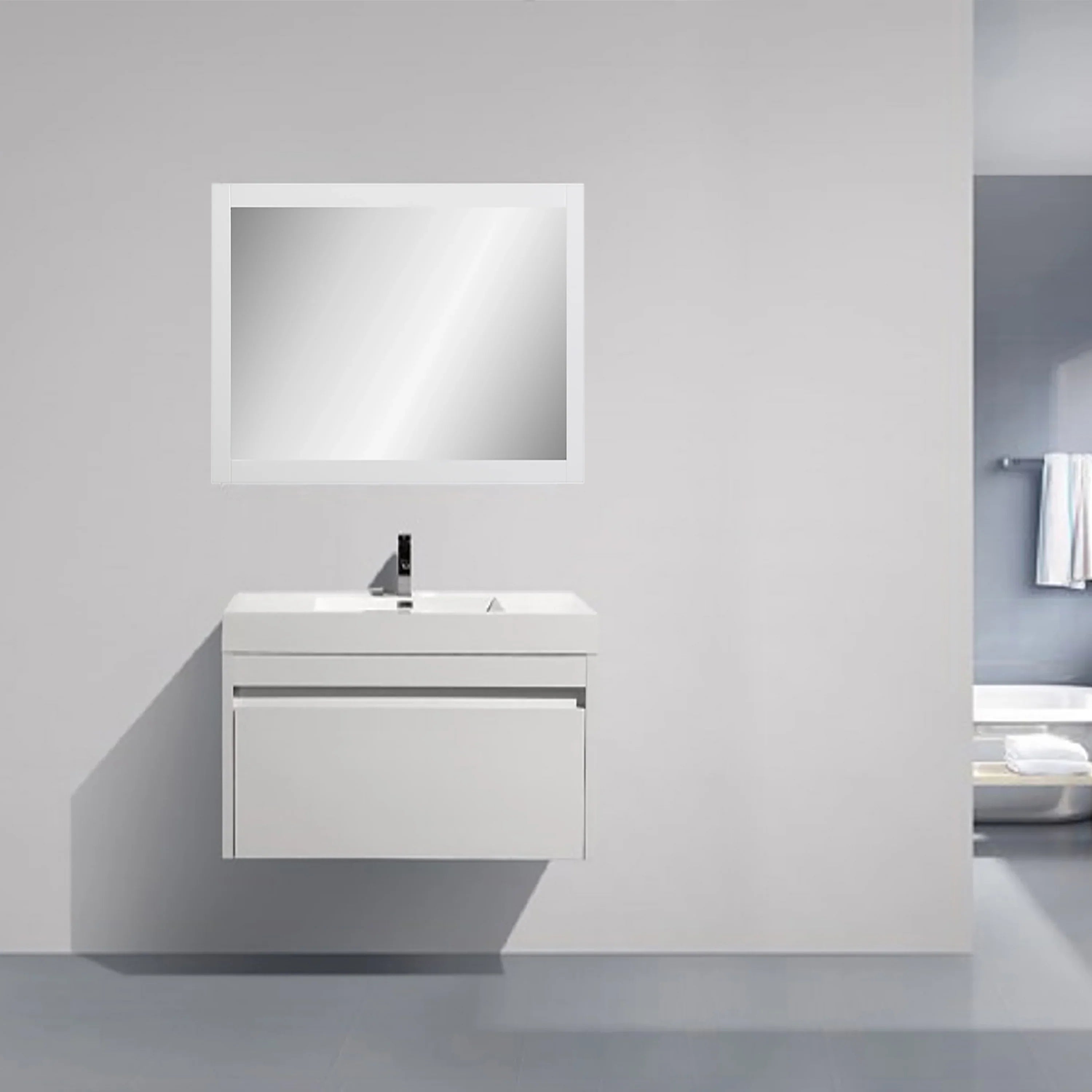 36" White Frame Rectangular Mirror : Horizontal & Vertical Installation